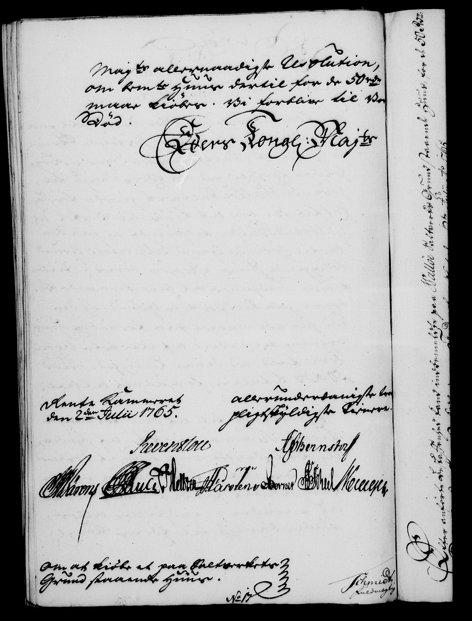 Rentekammeret, Kammerkanselliet, RA/EA-3111/G/Gf/Gfa/L0047: Norsk relasjons- og resolusjonsprotokoll (merket RK 52.47), 1765, p. 276