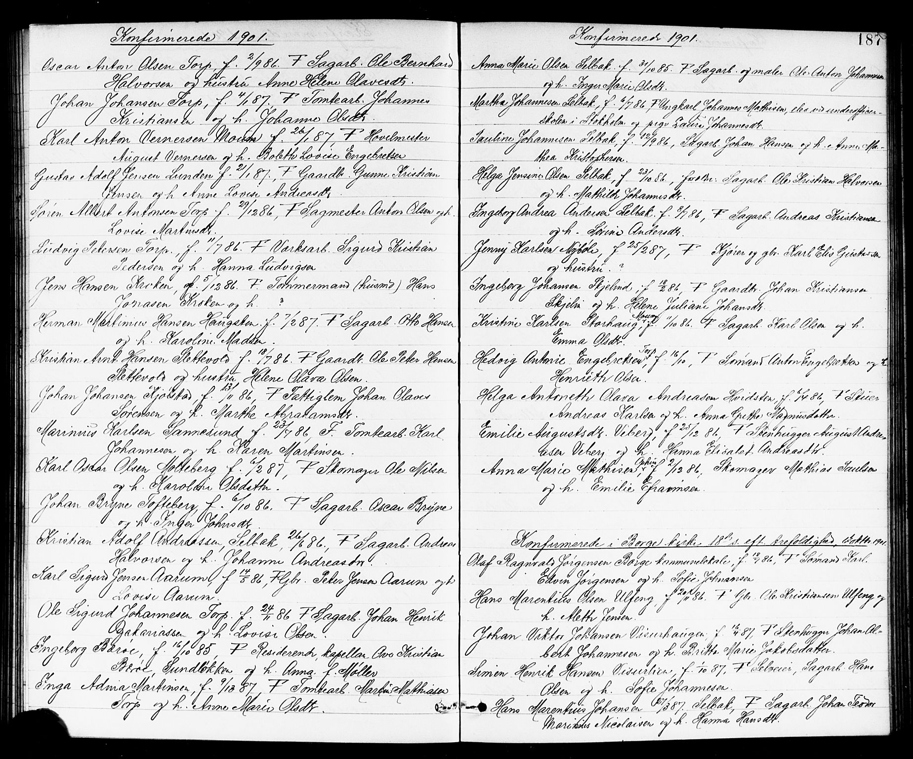 Borge prestekontor Kirkebøker, SAO/A-10903/G/Ga/L0002: Parish register (copy) no. I 2, 1875-1923, p. 187