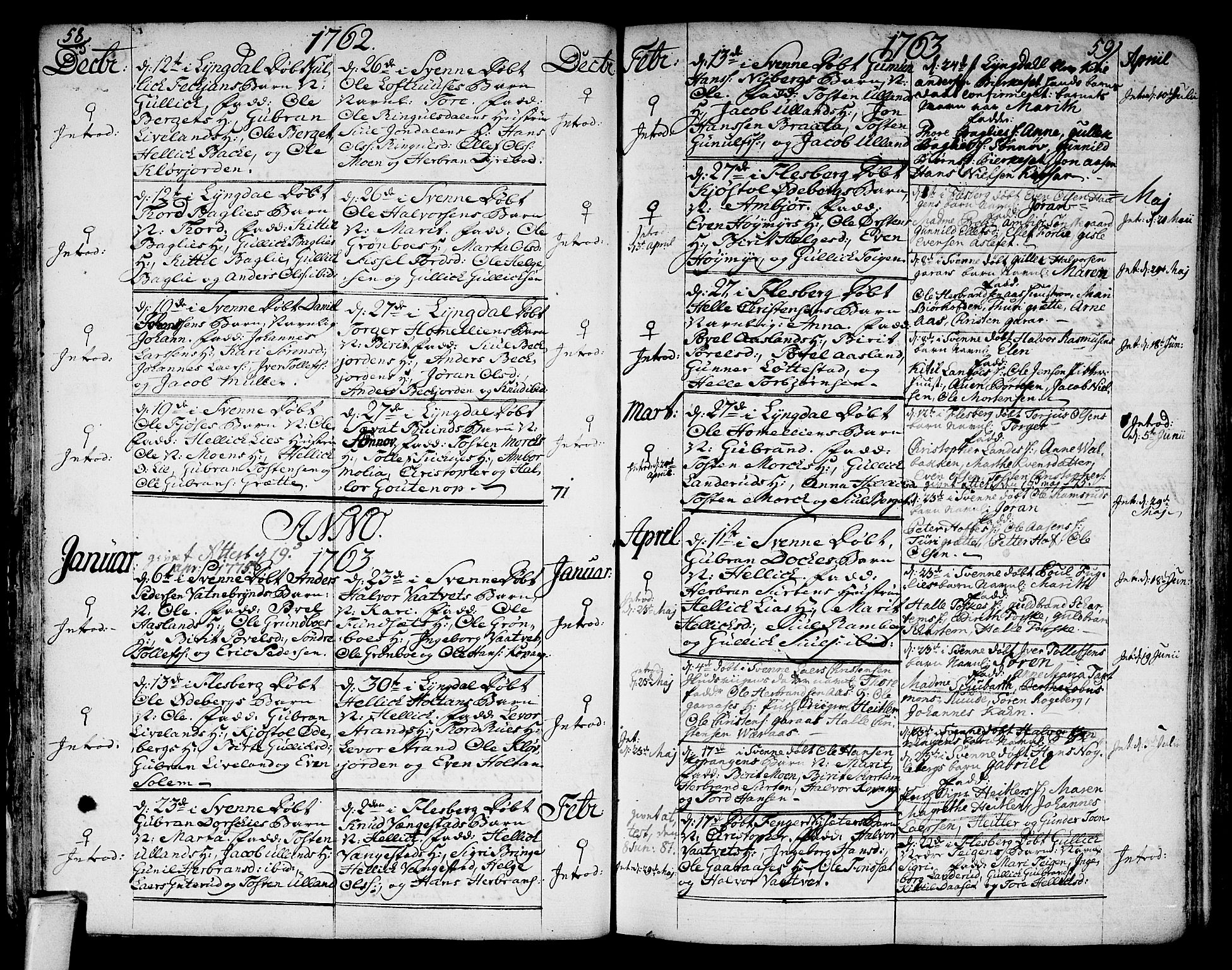 Flesberg kirkebøker, AV/SAKO-A-18/F/Fa/L0003: Parish register (official) no. I 3, 1748-1790, p. 58-59