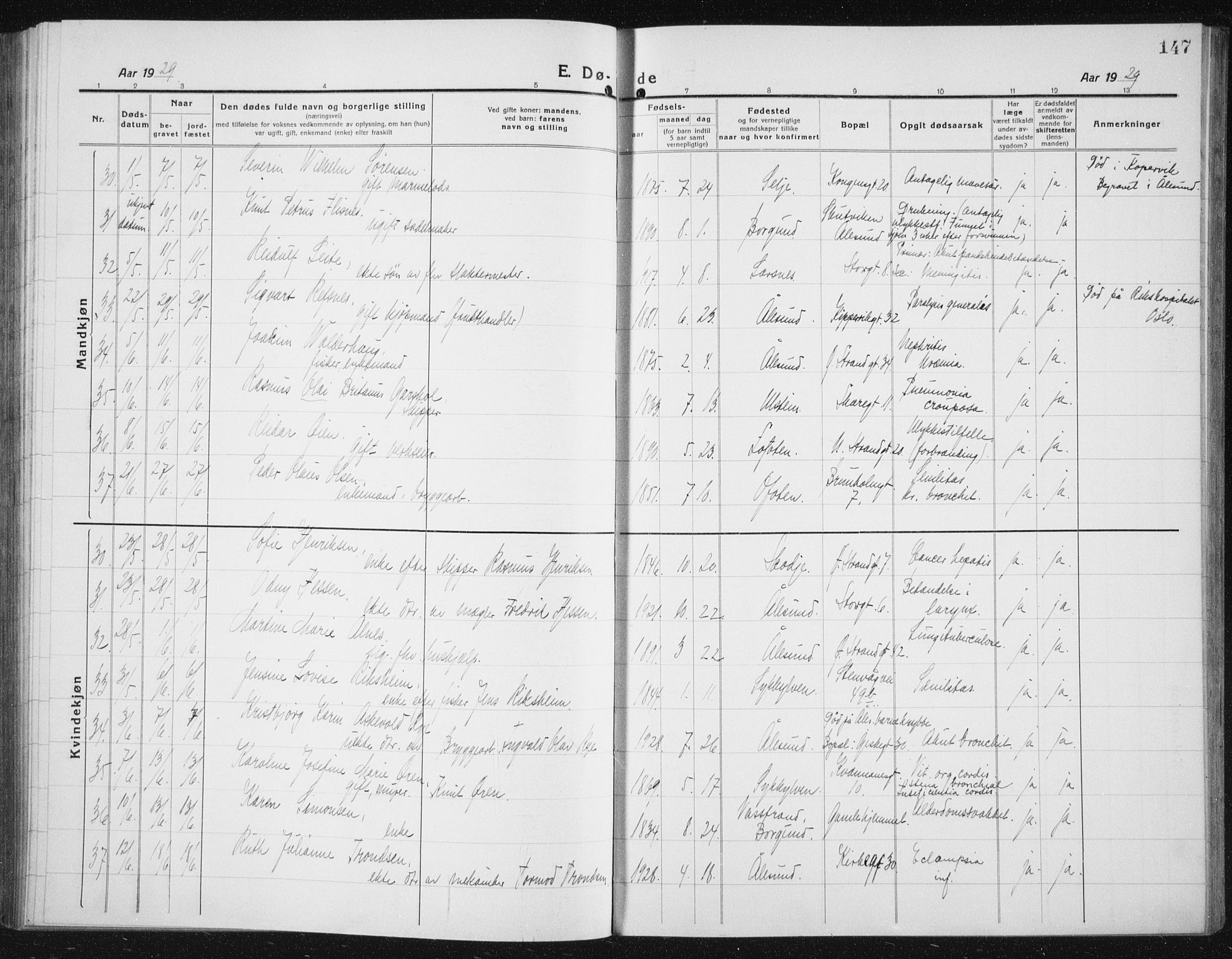 Ministerialprotokoller, klokkerbøker og fødselsregistre - Møre og Romsdal, AV/SAT-A-1454/529/L0474: Parish register (copy) no. 529C11, 1918-1938, p. 147