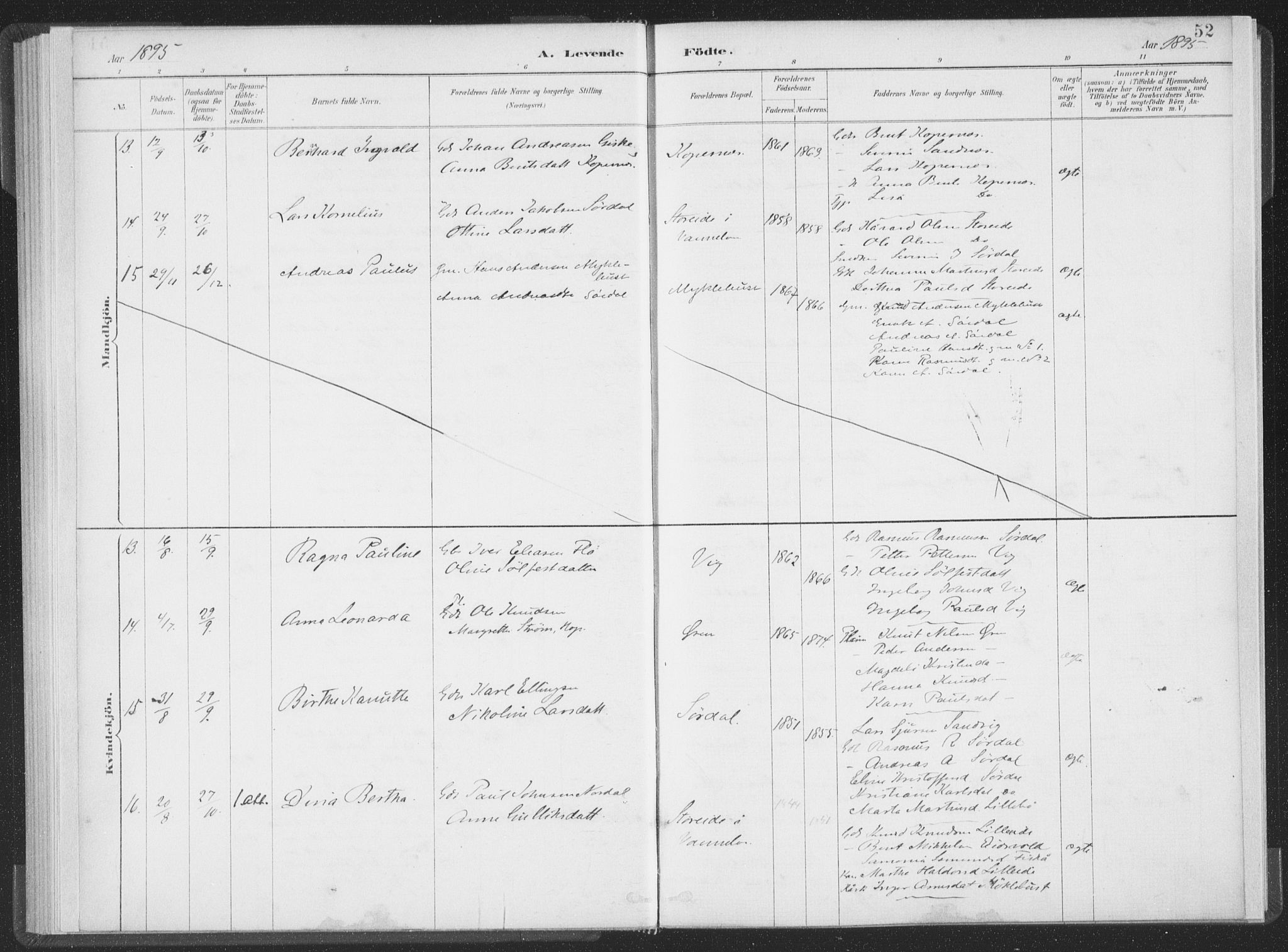 Ministerialprotokoller, klokkerbøker og fødselsregistre - Møre og Romsdal, AV/SAT-A-1454/502/L0025: Parish register (official) no. 502A03, 1885-1909, p. 52