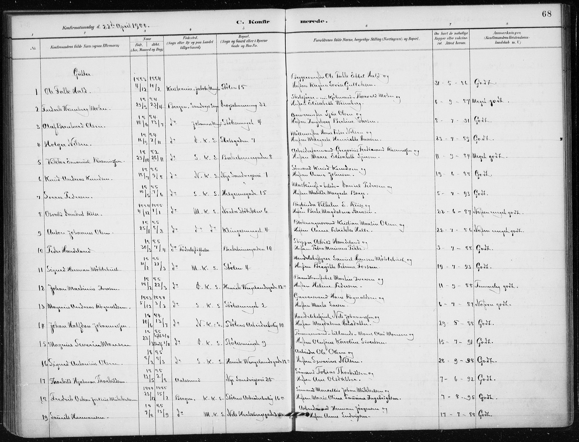 Mariakirken Sokneprestembete, SAB/A-76901/H/Haa/L0013: Parish register (official) no. C 1, 1889-1900, p. 68