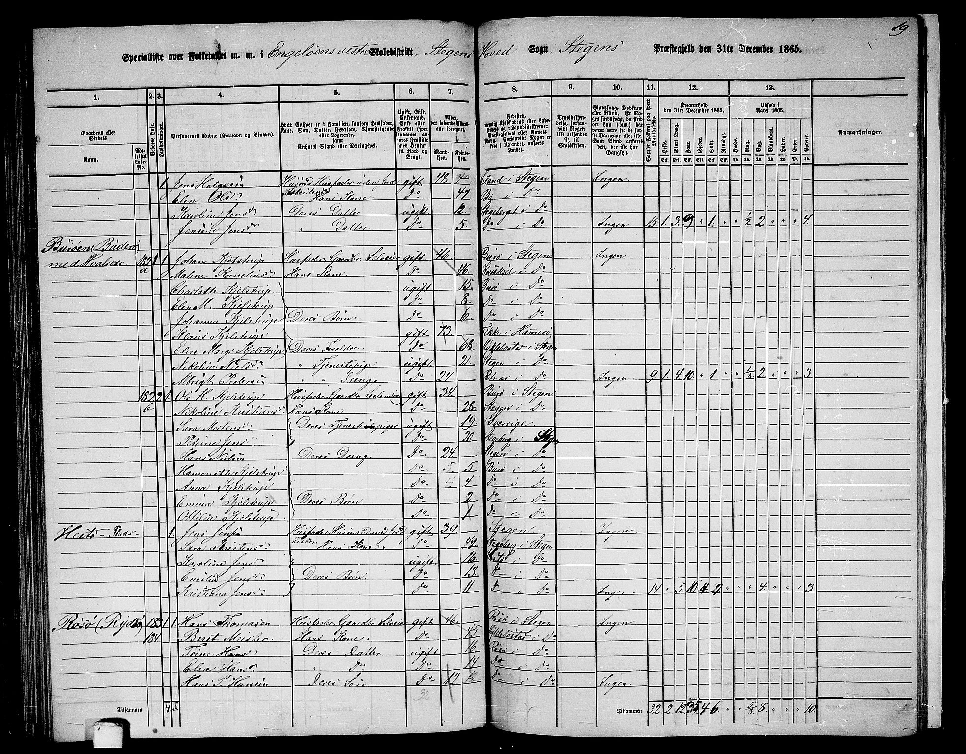 RA, 1865 census for Steigen, 1865, p. 107