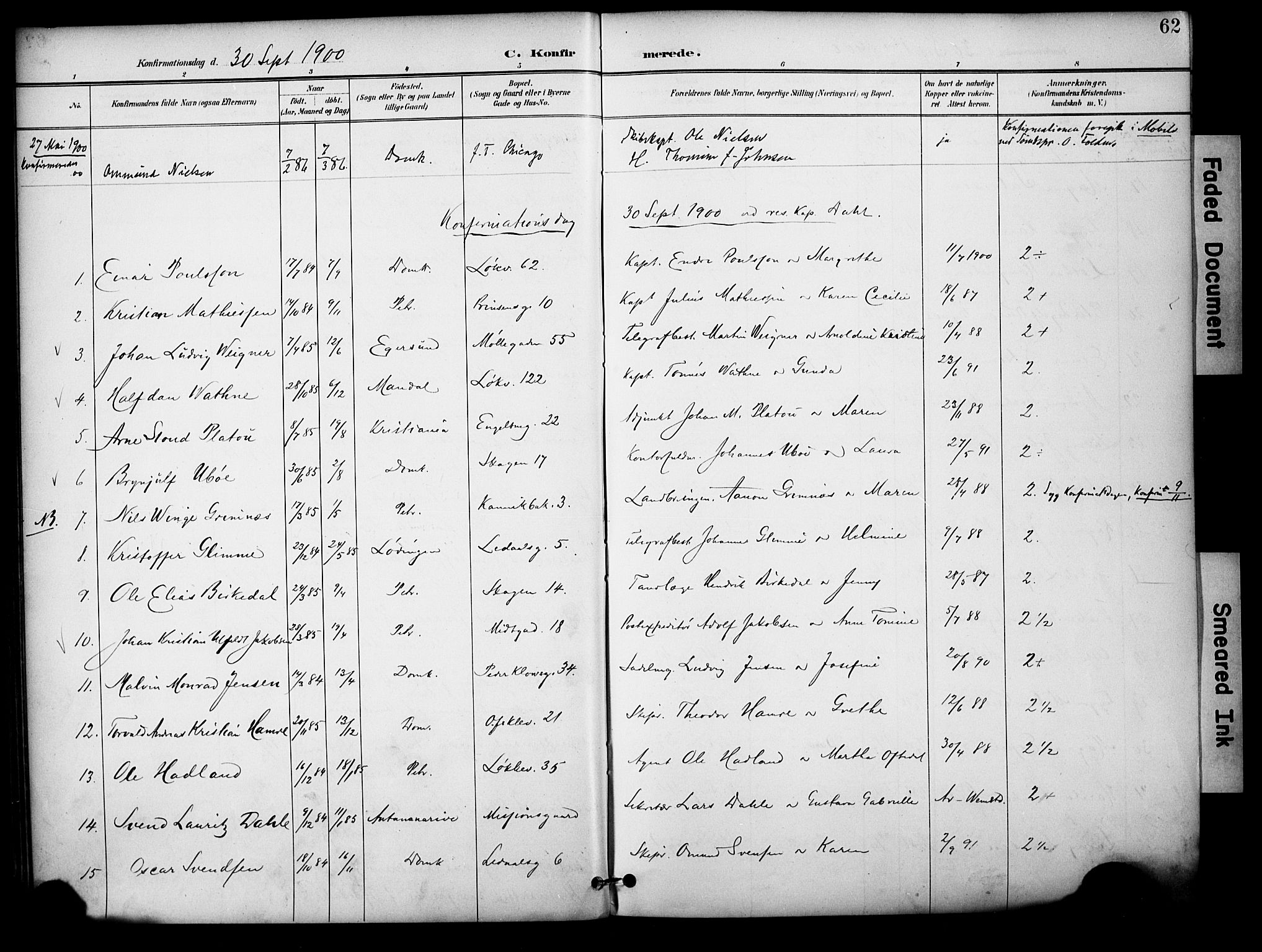 Domkirken sokneprestkontor, AV/SAST-A-101812/001/30/30BA/L0031: Parish register (official) no. A 30, 1896-1916, p. 62