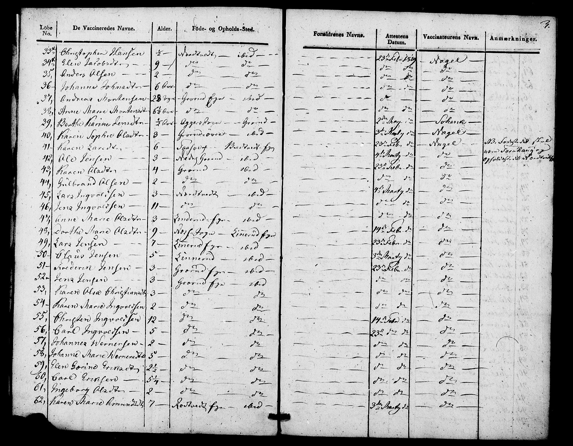 Aker prestekontor kirkebøker, SAO/A-10861/F/L0021: Vaccination register no. 21, 1819-1824, p. 3