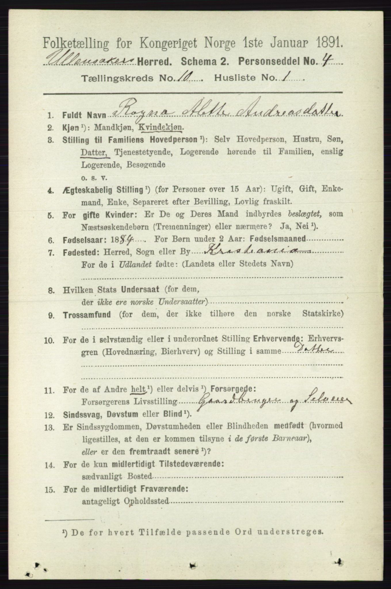 RA, 1891 census for 0235 Ullensaker, 1891, p. 4503