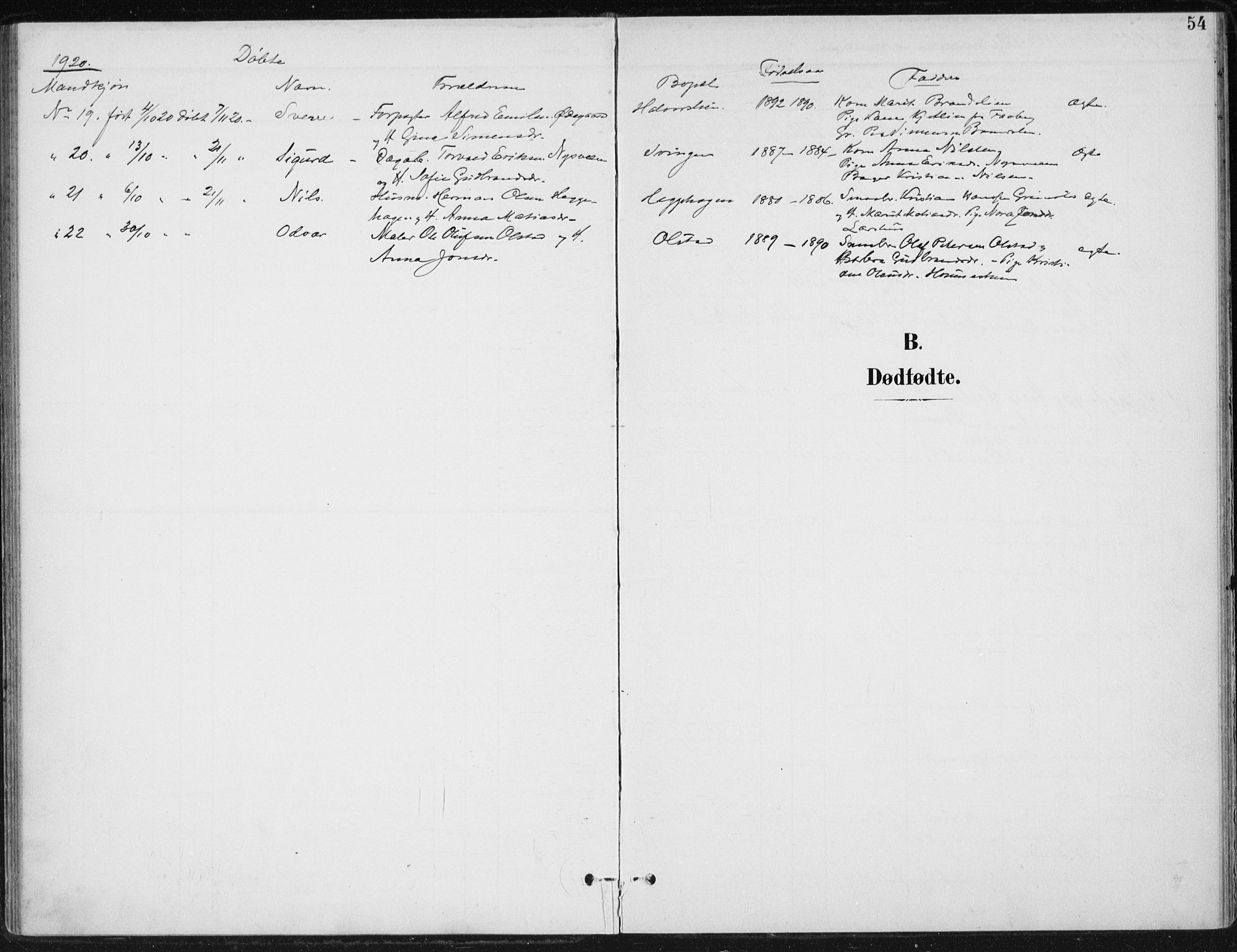 Østre Gausdal prestekontor, AV/SAH-PREST-092/H/Ha/Haa/L0005: Parish register (official) no. 5, 1902-1920, p. 54