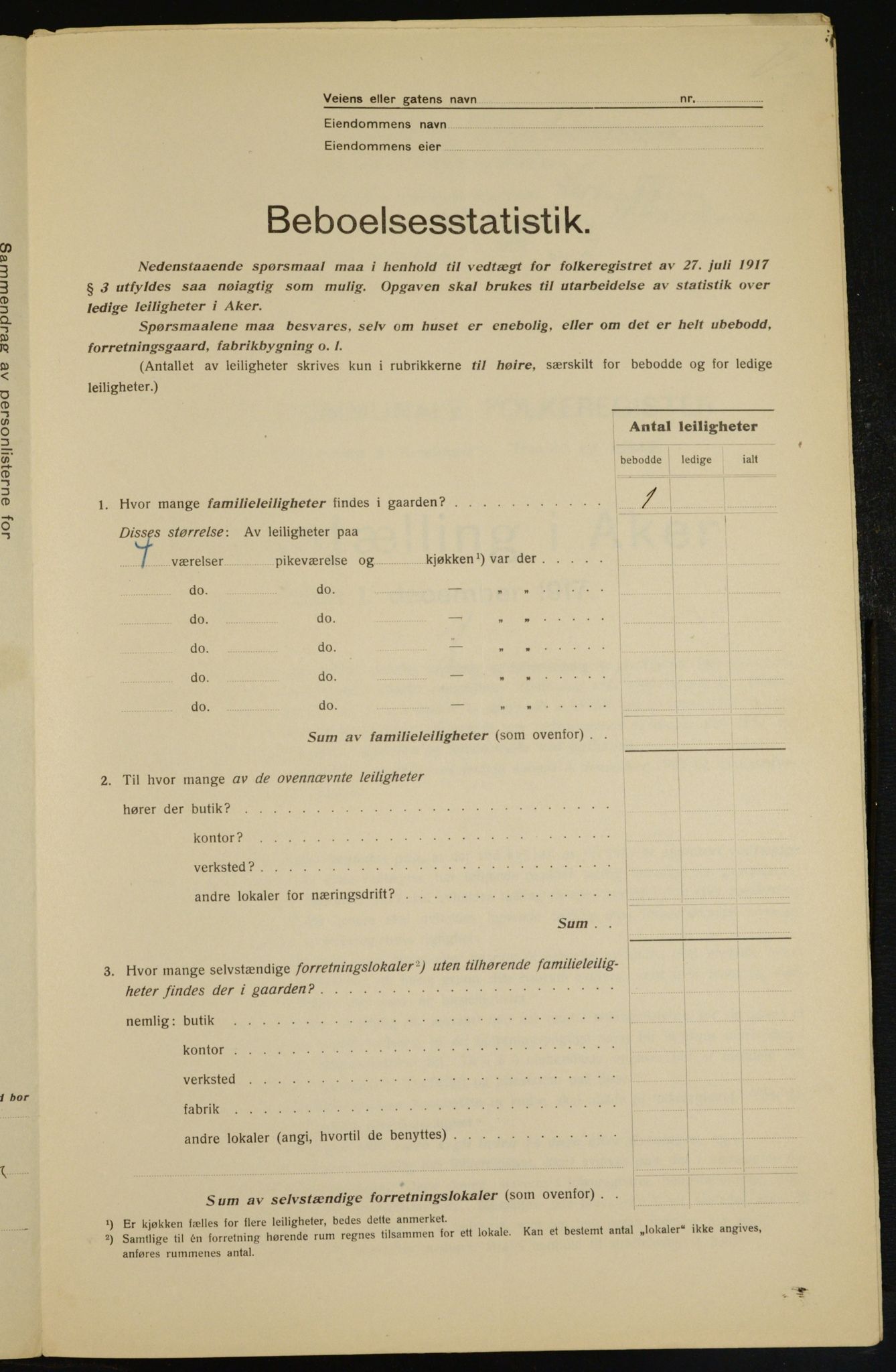 OBA, Municipal Census 1917 for Aker, 1917, p. 10385