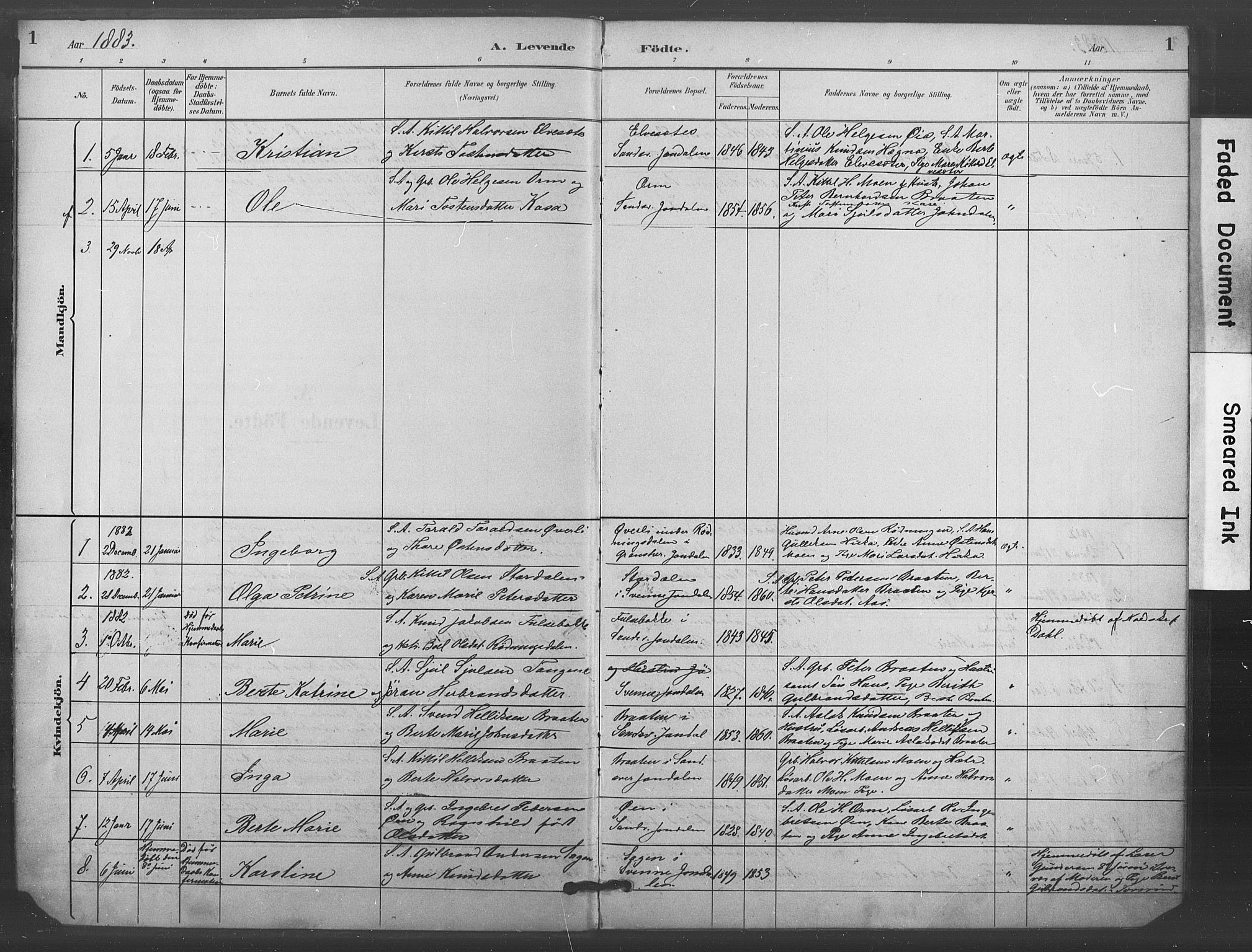 Kongsberg kirkebøker, SAKO/A-22/F/Fc/L0001: Parish register (official) no. III 1, 1883-1897, p. 1