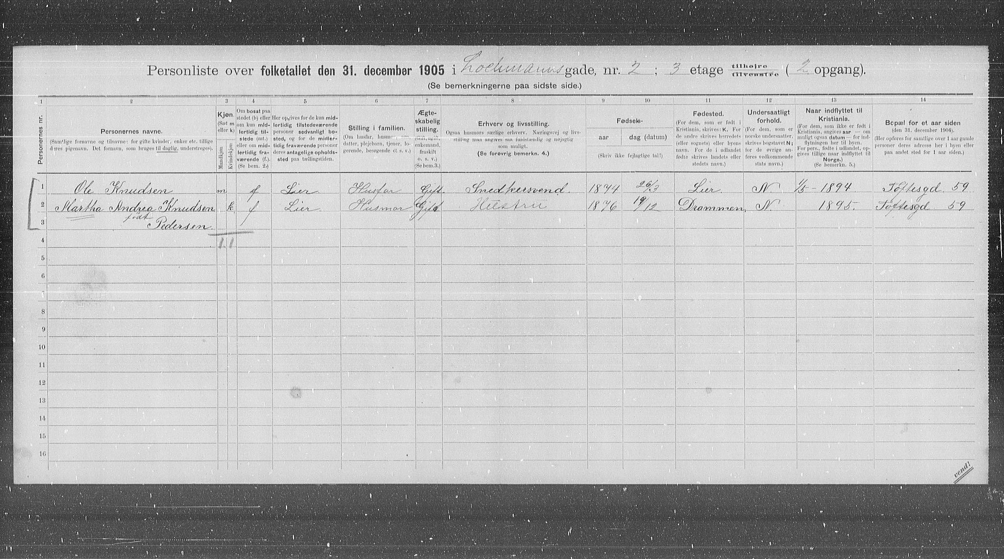 OBA, Municipal Census 1905 for Kristiania, 1905, p. 30620