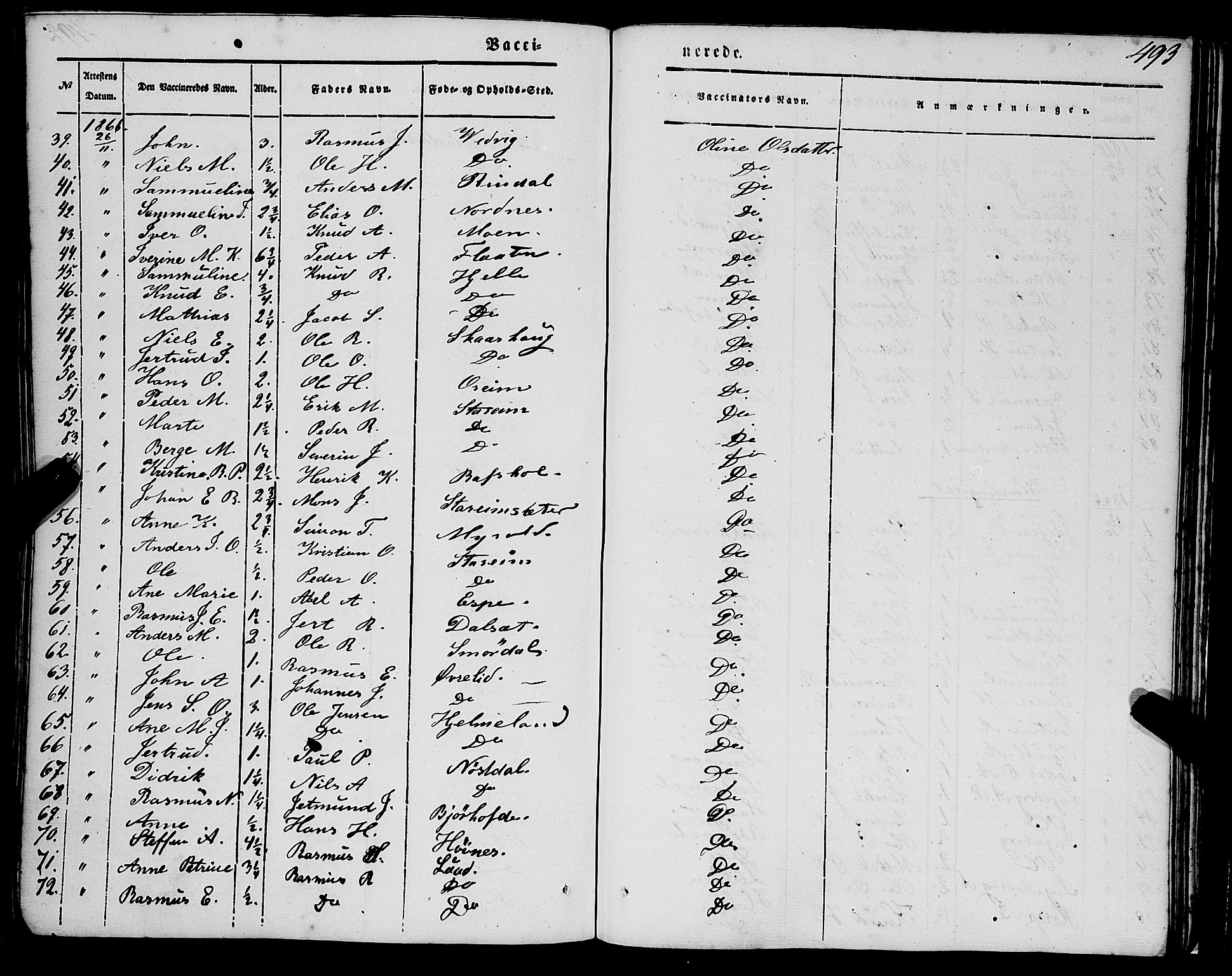 Eid sokneprestembete, AV/SAB-A-82301/H/Haa/Haaa/L0007: Parish register (official) no. A 7, 1844-1858, p. 493