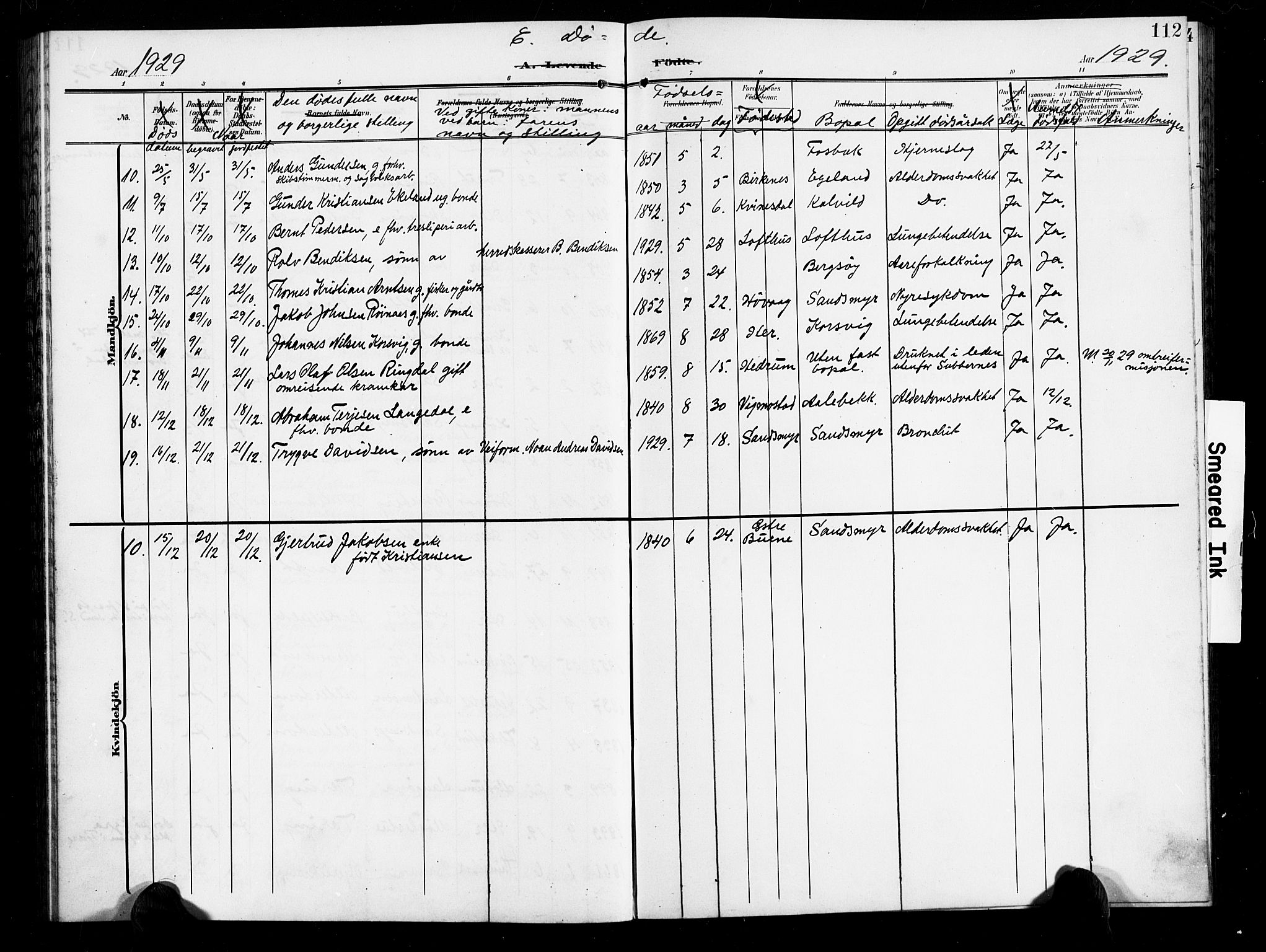 Vestre Moland sokneprestkontor, AV/SAK-1111-0046/F/Fb/Fbb/L0007: Parish register (copy) no. B 7, 1906-1929, p. 112