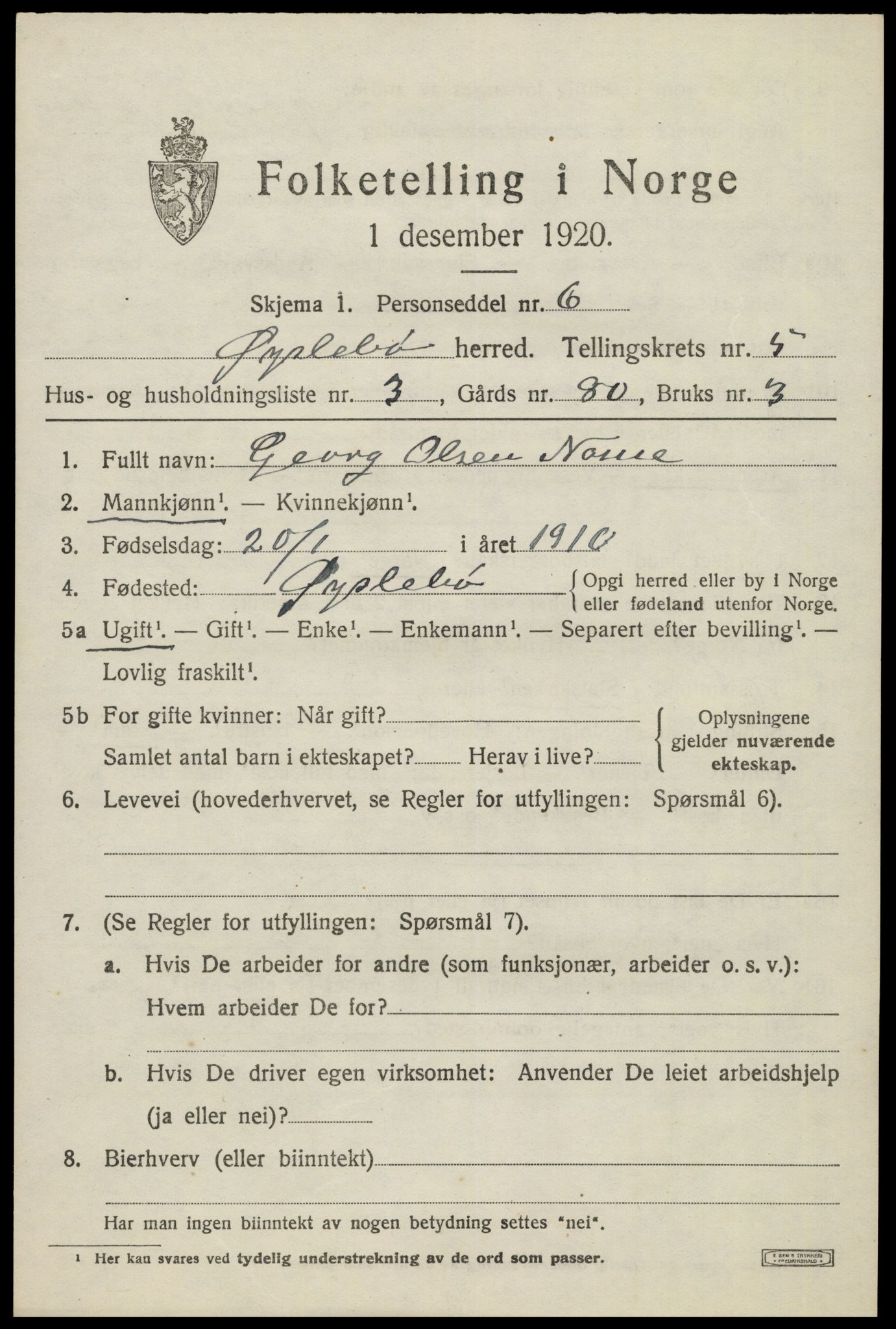 SAK, 1920 census for Øyslebø, 1920, p. 1314