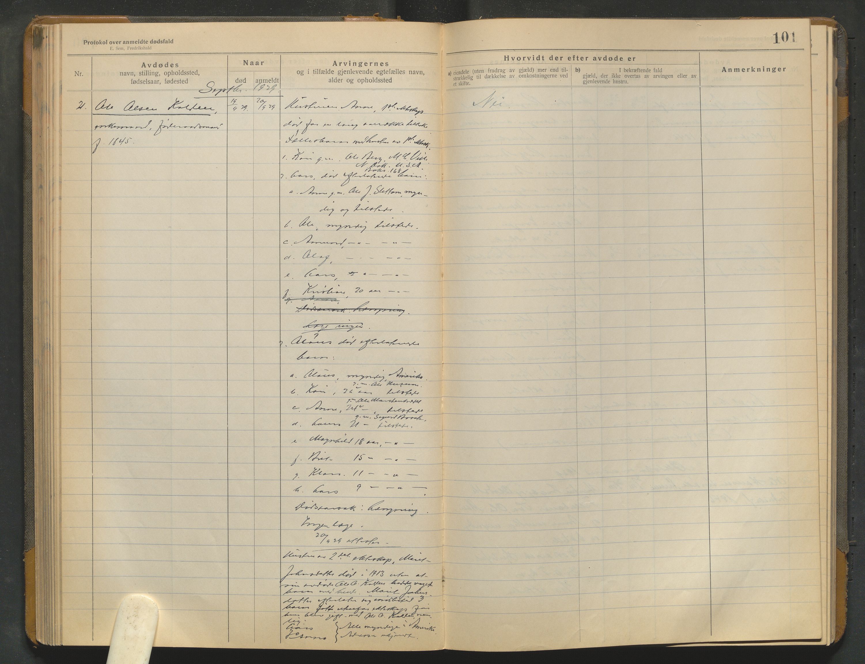 Lom lensmannskontor, AV/SAH-PGL-006/H/Ha/Haa/L0001/0004: Dødsfallsprotokoller / Dødsfallsprotokoll, 1922-1937, p. 101