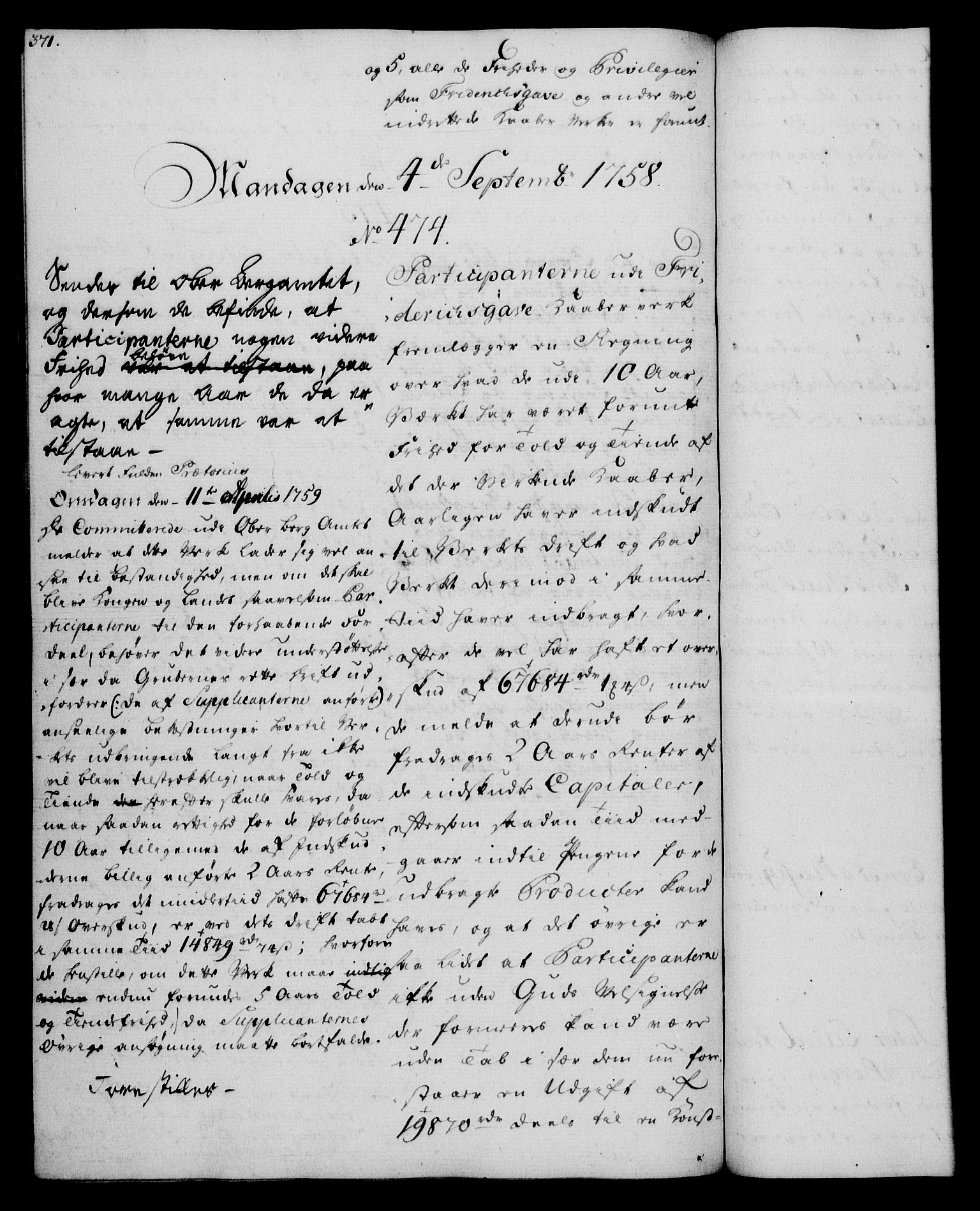 Rentekammeret, Kammerkanselliet, AV/RA-EA-3111/G/Gh/Gha/L0034: Norsk ekstraktmemorialprotokoll (merket RK 53.79), 1756-1759, p. 371