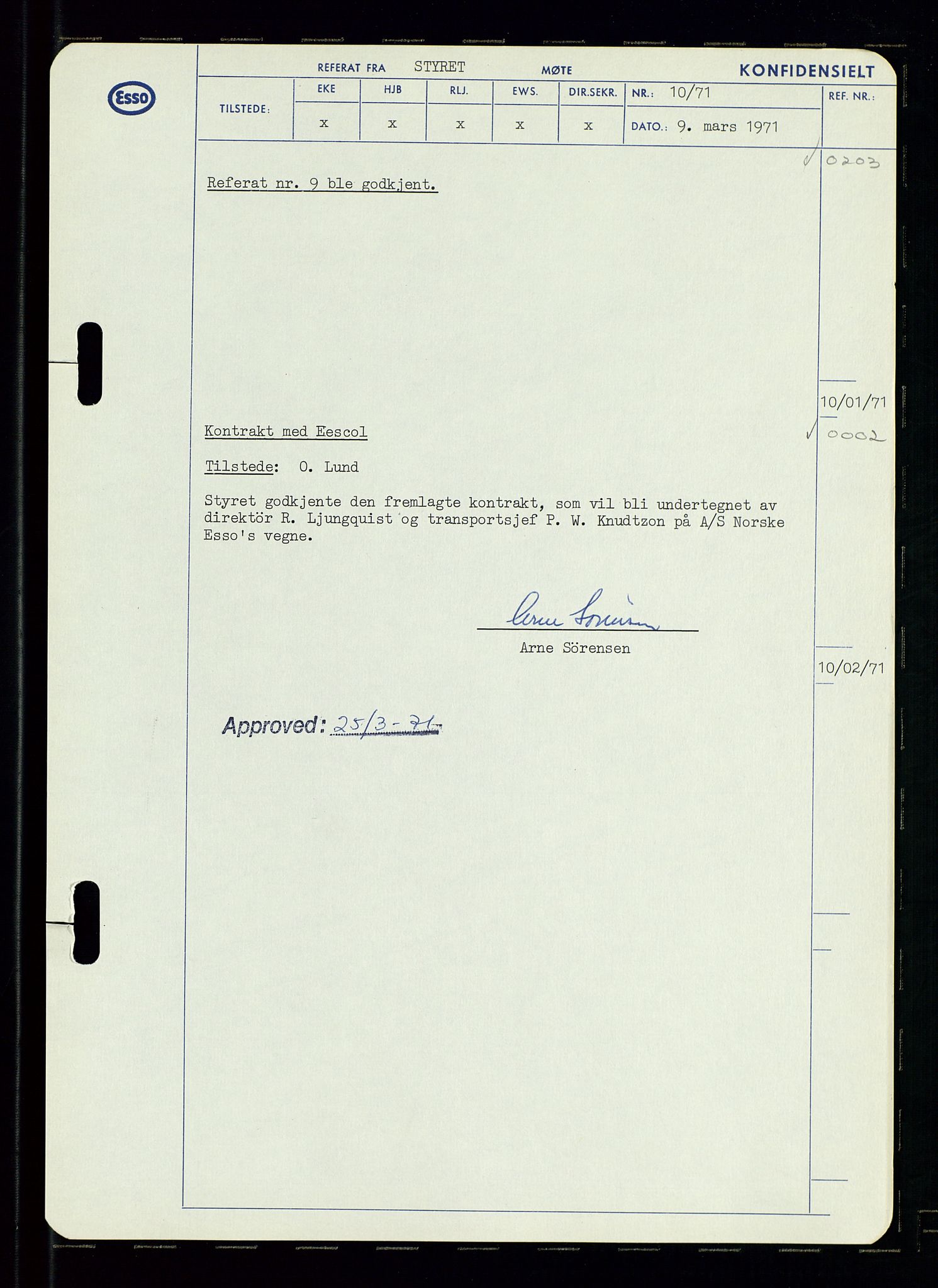 Pa 0982 - Esso Norge A/S, AV/SAST-A-100448/A/Aa/L0003/0002: Den administrerende direksjon Board minutes (styrereferater) og Bedriftforsamlingsprotokoll / Den administrerende direksjon Board minutes (styrereferater), 1970-1974, p. 157