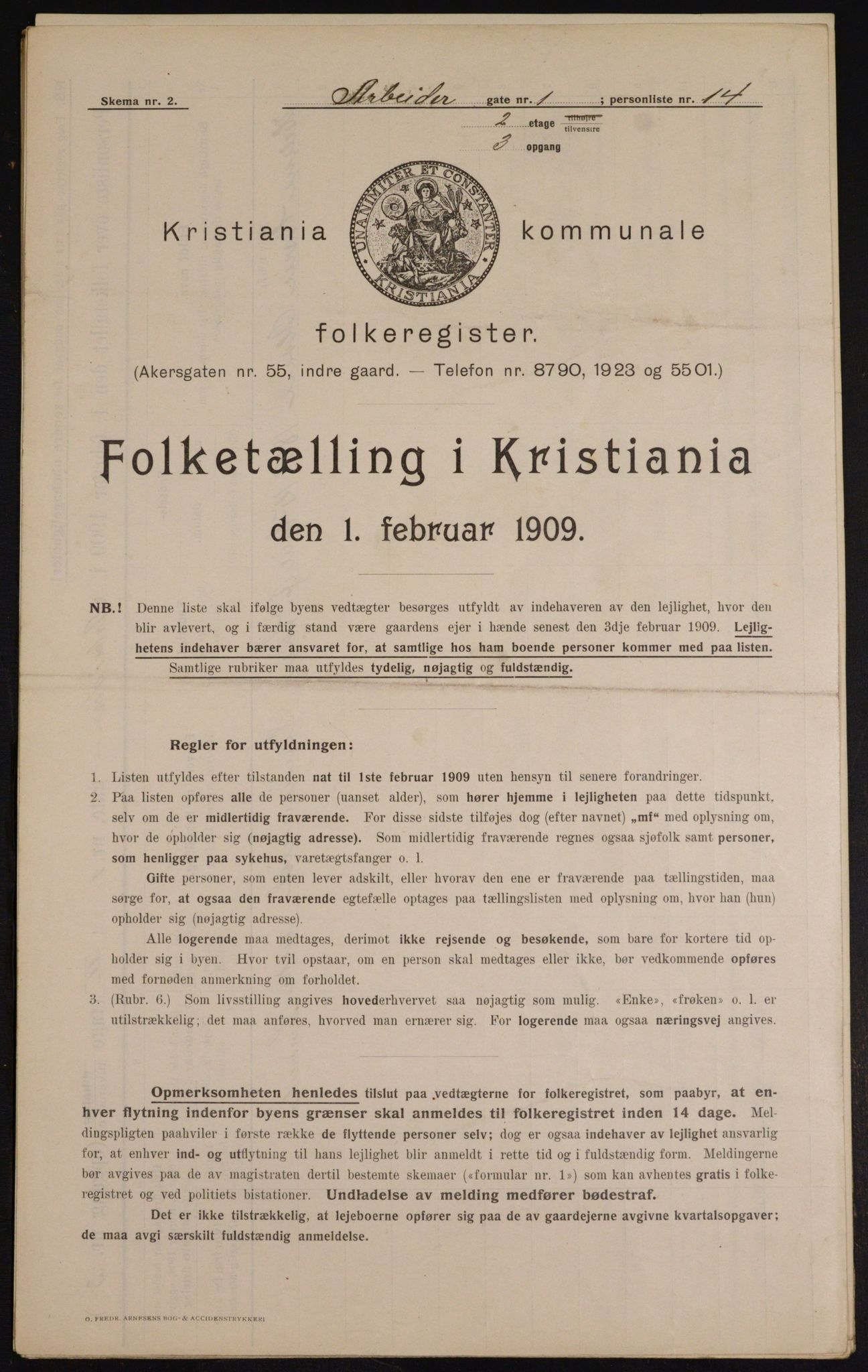 OBA, Municipal Census 1909 for Kristiania, 1909, p. 1438