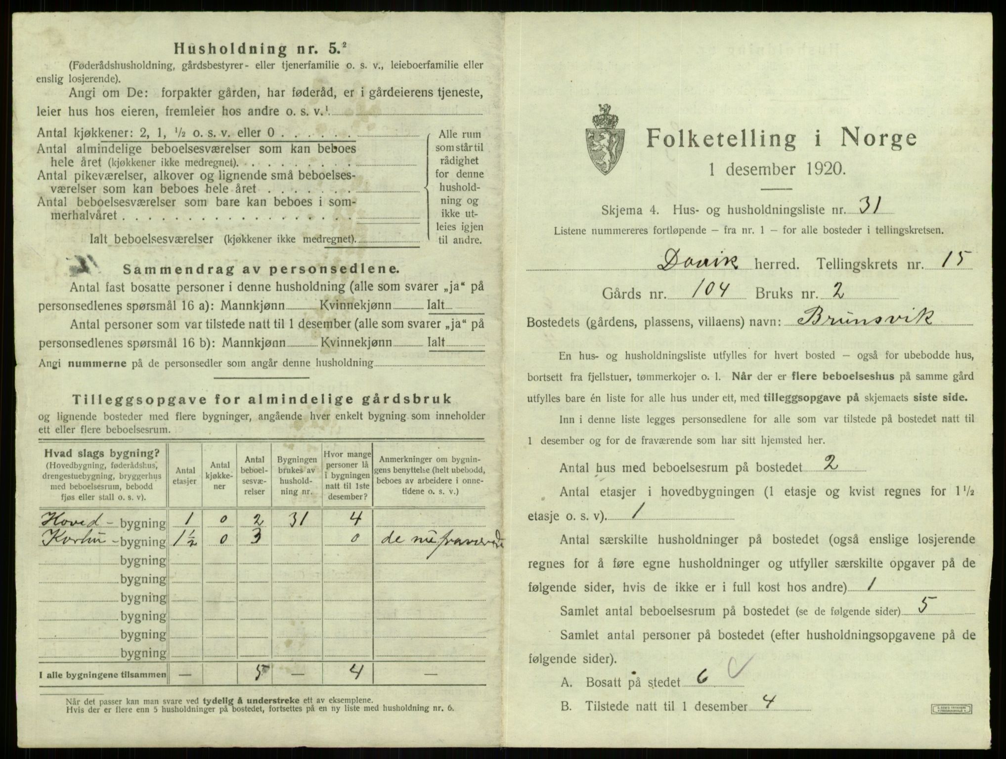 SAB, 1920 census for Davik, 1920, p. 1010