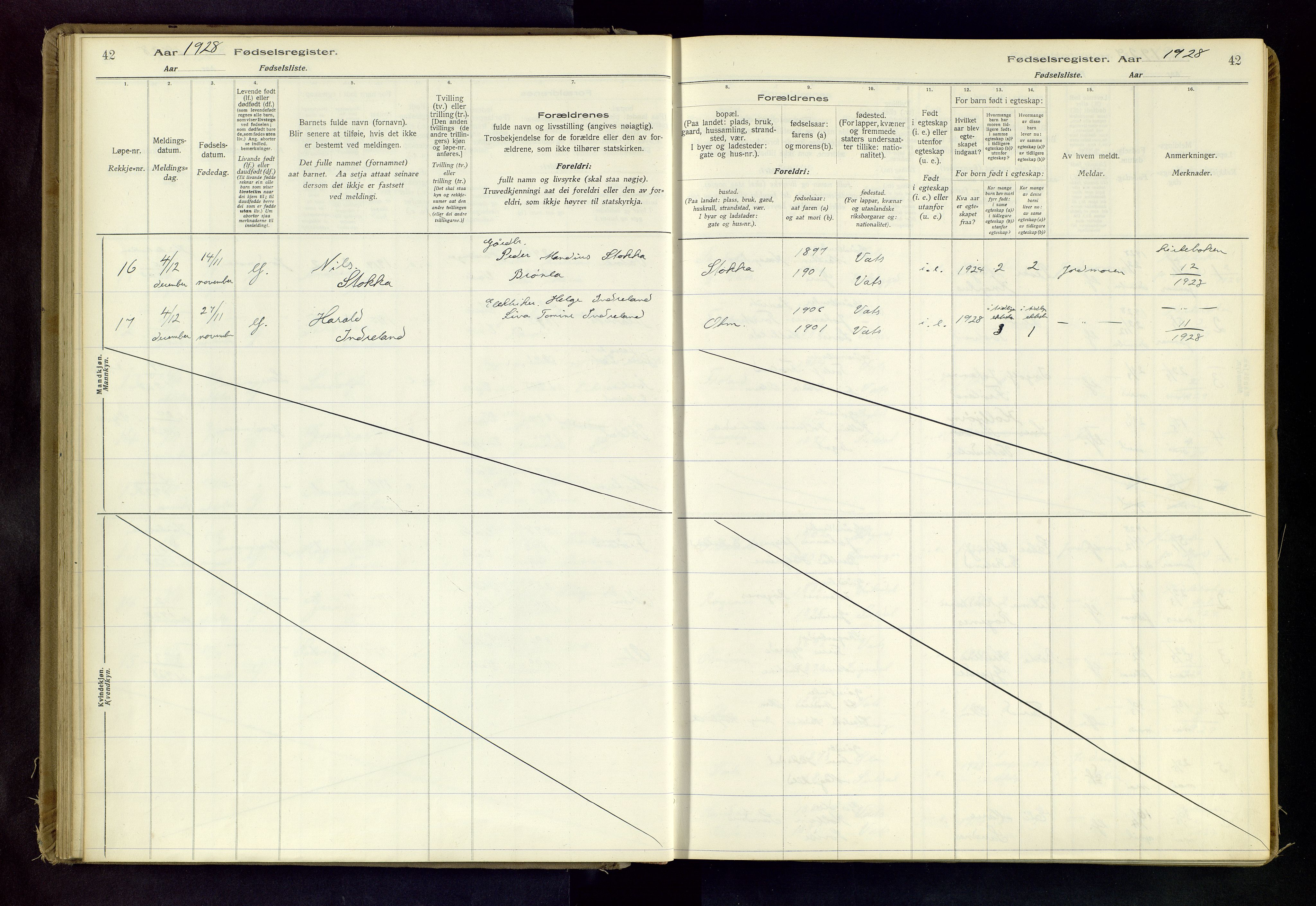 Skjold sokneprestkontor, AV/SAST-A-101847/I/Id/L0003: Birth register no. 3, 1917-1982, p. 42