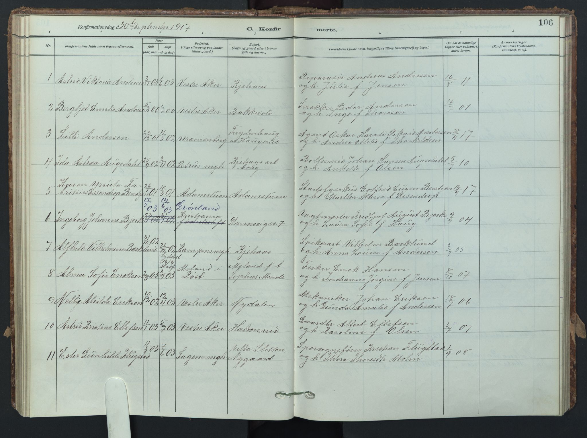 Vestre Aker prestekontor Kirkebøker, AV/SAO-A-10025/F/Fa/L0017: Parish register (official) no. 17, 1910-1926, p. 106