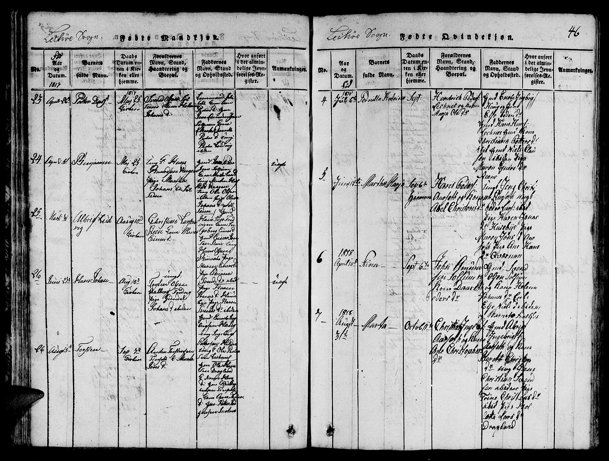 Ministerialprotokoller, klokkerbøker og fødselsregistre - Nord-Trøndelag, SAT/A-1458/780/L0648: Parish register (copy) no. 780C01 /2, 1815-1875, p. 46