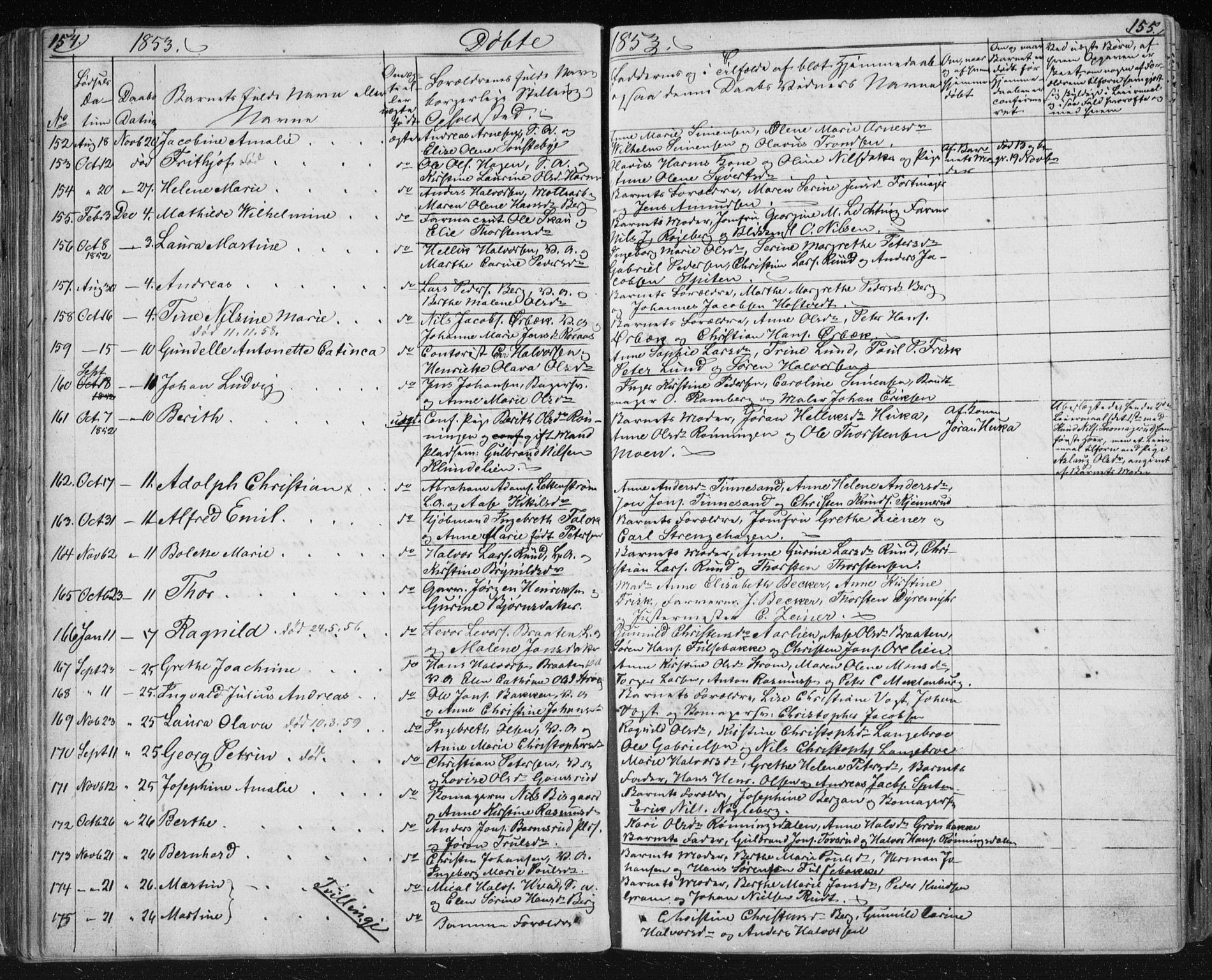 Kongsberg kirkebøker, SAKO/A-22/F/Fa/L0009: Parish register (official) no. I 9, 1839-1858, p. 154-155