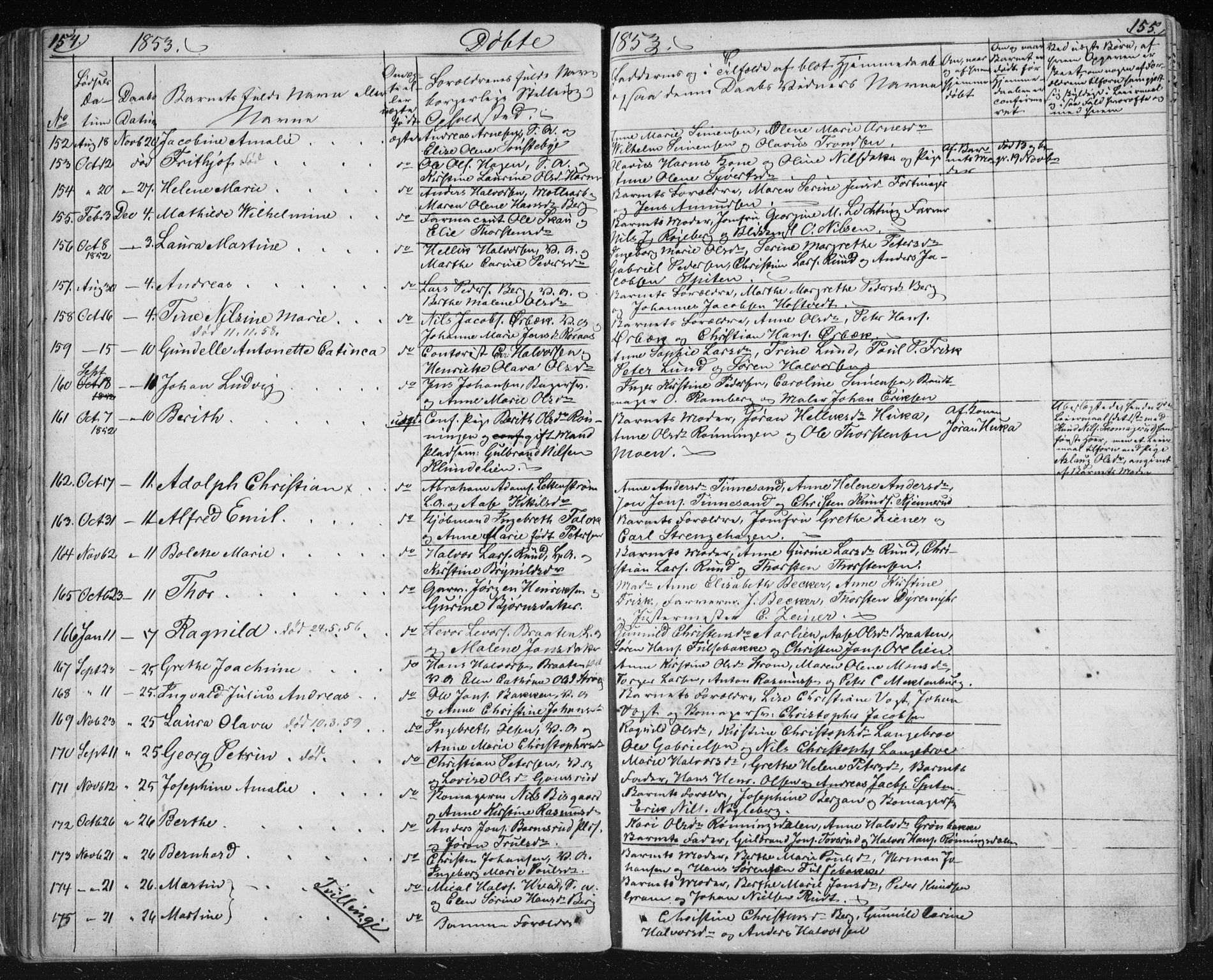 Kongsberg kirkebøker, AV/SAKO-A-22/F/Fa/L0009: Parish register (official) no. I 9, 1839-1858, p. 154-155