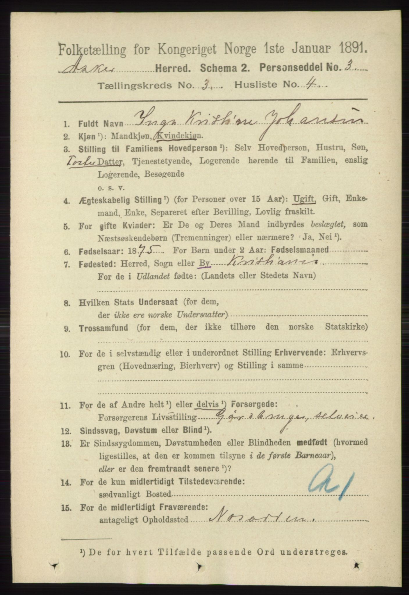 RA, 1891 census for 0220 Asker, 1891, p. 2006