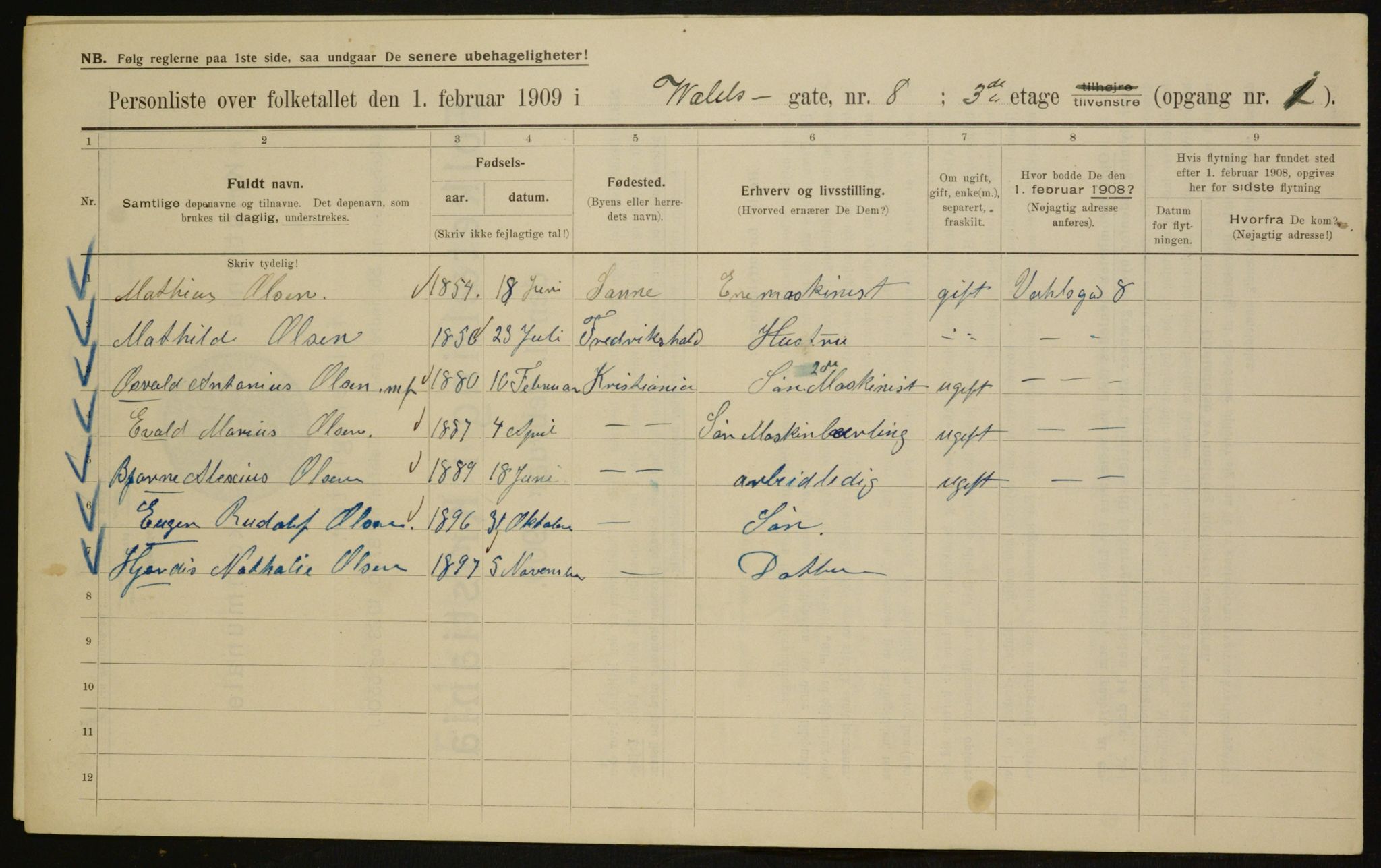 OBA, Municipal Census 1909 for Kristiania, 1909, p. 110322