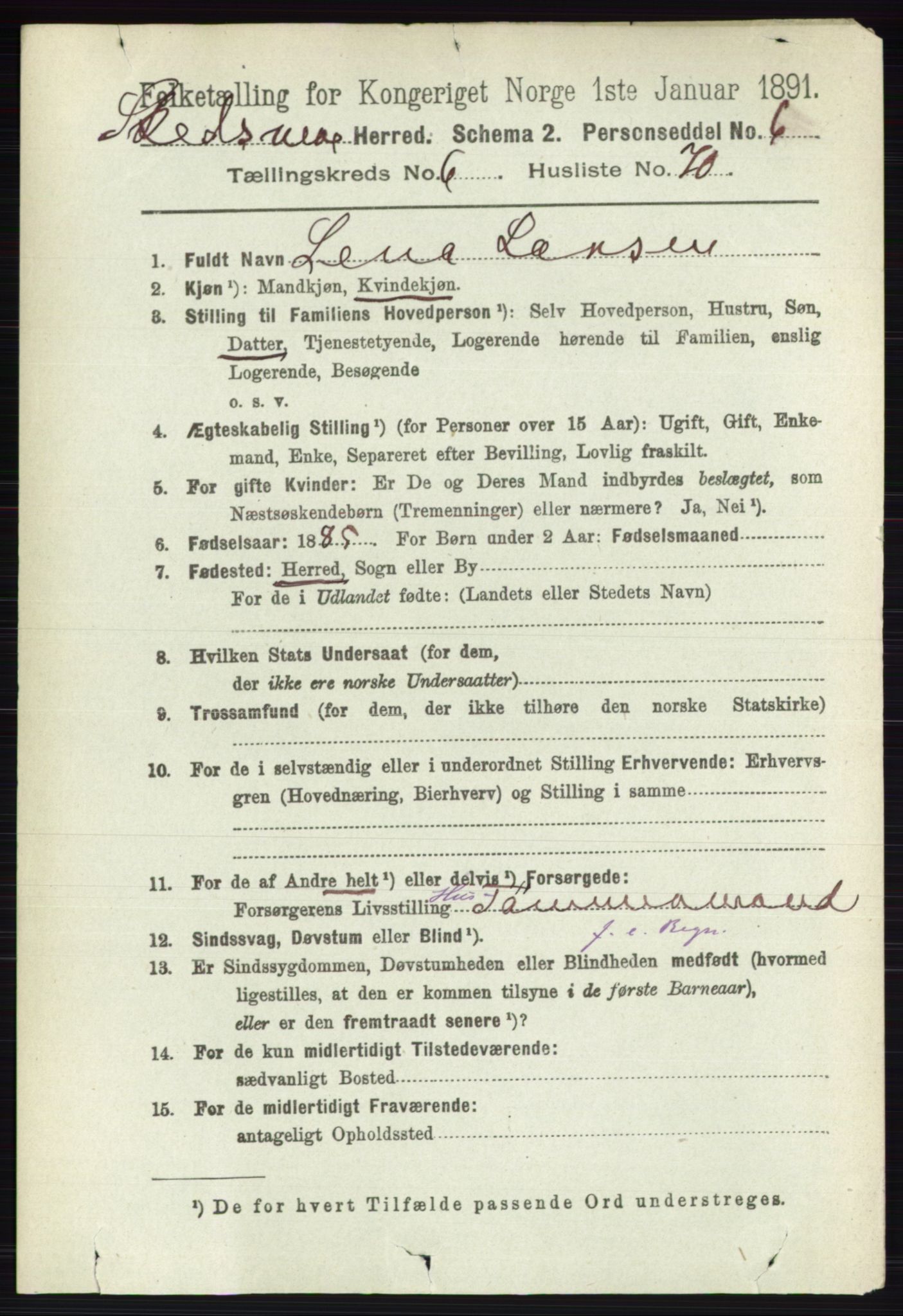 RA, 1891 census for 0231 Skedsmo, 1891, p. 3261