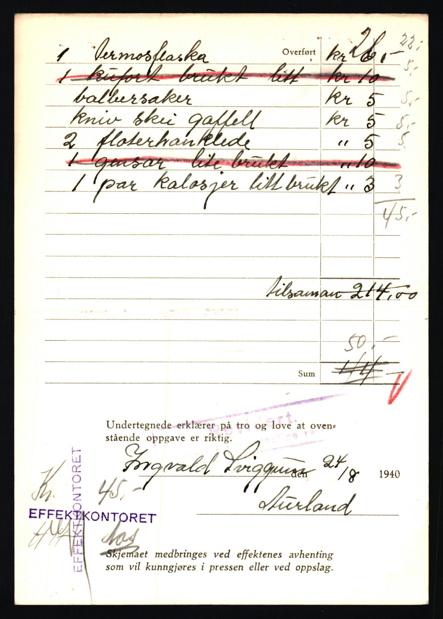 Justisdepartementet, Oppgjørsavdelingen, AV/RA-S-1056/G/Gb/L0082: Oppgaver over ettersøkte sivile effekter: Sviggum - Sørensen, G., 1940-1942