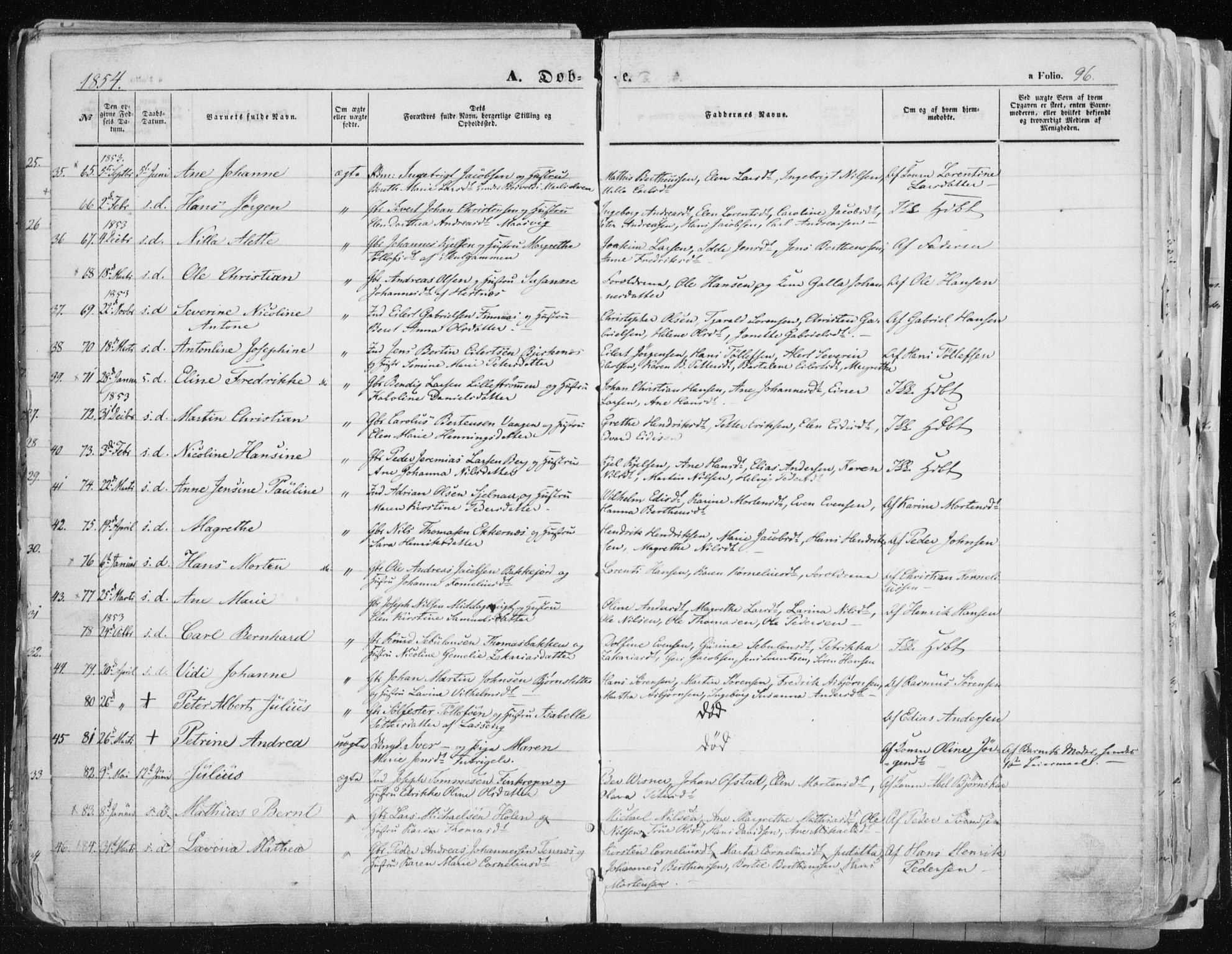 Tromsø sokneprestkontor/stiftsprosti/domprosti, AV/SATØ-S-1343/G/Ga/L0010kirke: Parish register (official) no. 10, 1848-1855, p. 96