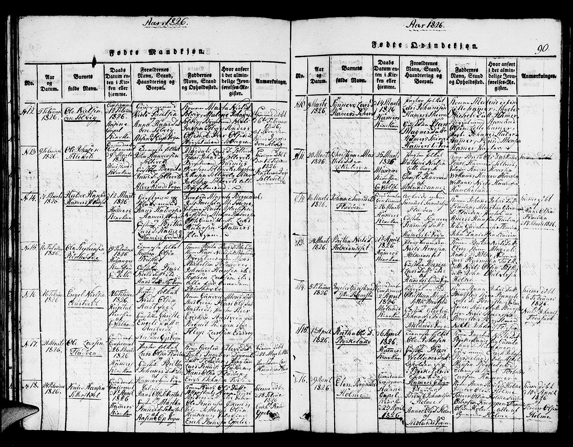 Hamre sokneprestembete, AV/SAB-A-75501/H/Ha/Hab: Parish register (copy) no. A 1, 1816-1826, p. 90