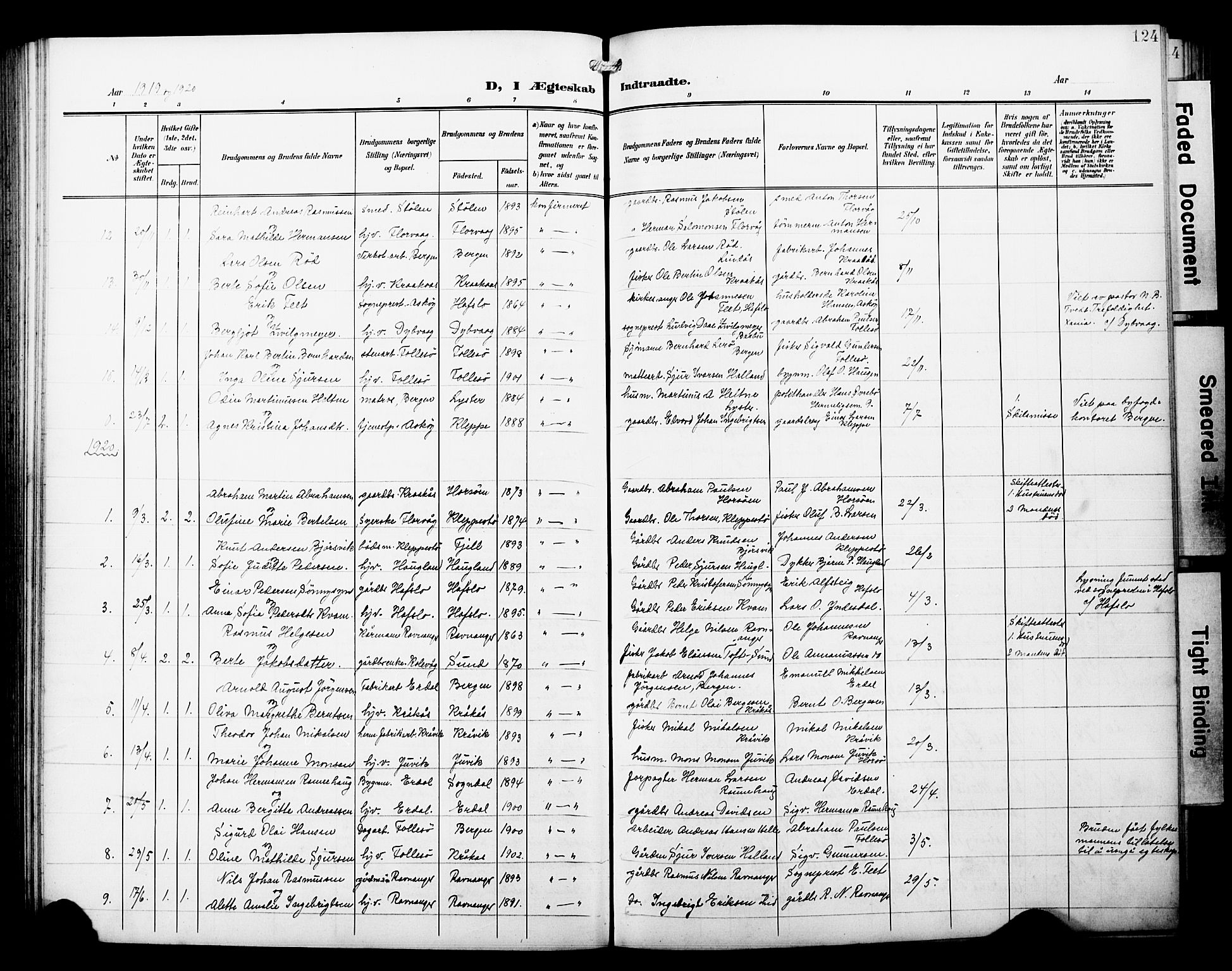 Askøy Sokneprestembete, AV/SAB-A-74101/H/Ha/Hab/Haba/L0014: Parish register (copy) no. A 14, 1904-1927, p. 124