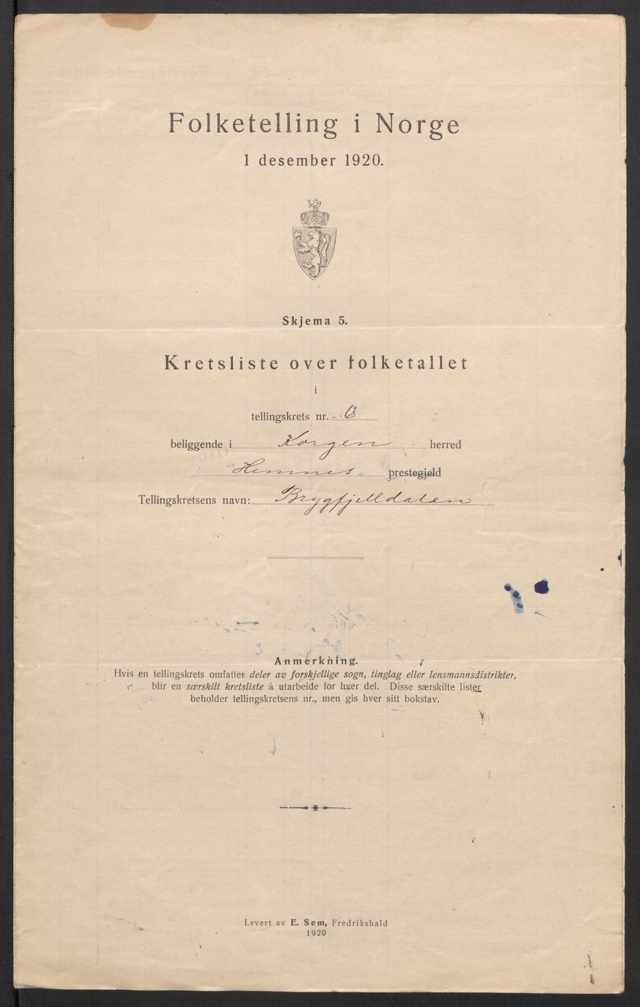 SAT, 1920 census for Korgen, 1920, p. 21