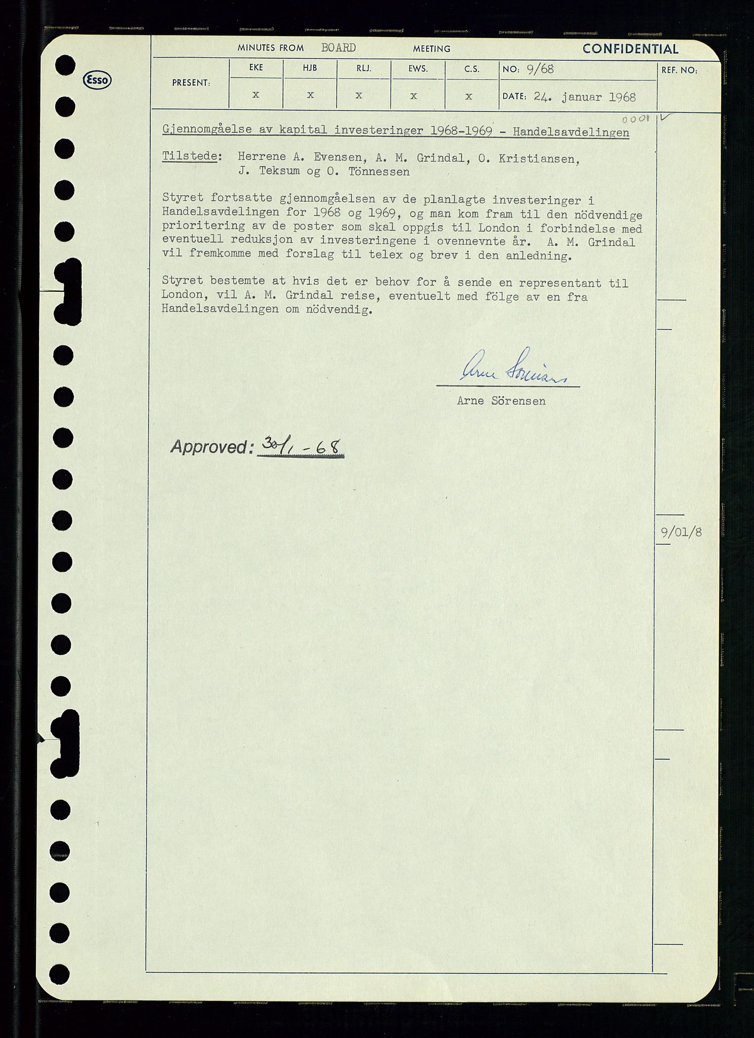 Pa 0982 - Esso Norge A/S, AV/SAST-A-100448/A/Aa/L0002/0004: Den administrerende direksjon Board minutes (styrereferater) / Den administrerende direksjon Board minutes (styrereferater), 1968, p. 14