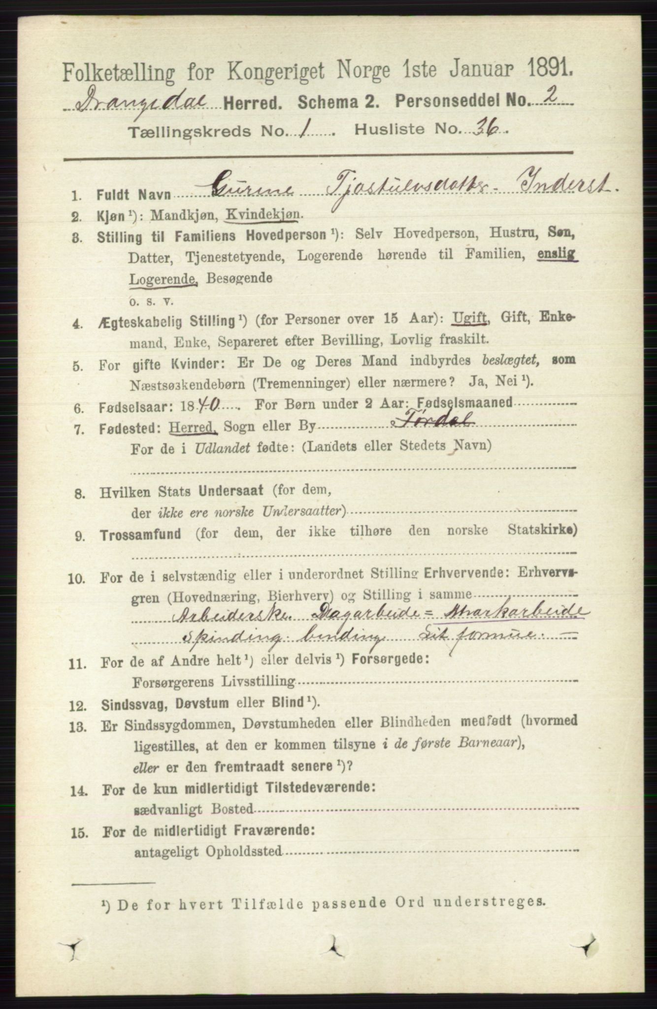 RA, 1891 census for 0817 Drangedal, 1891, p. 303