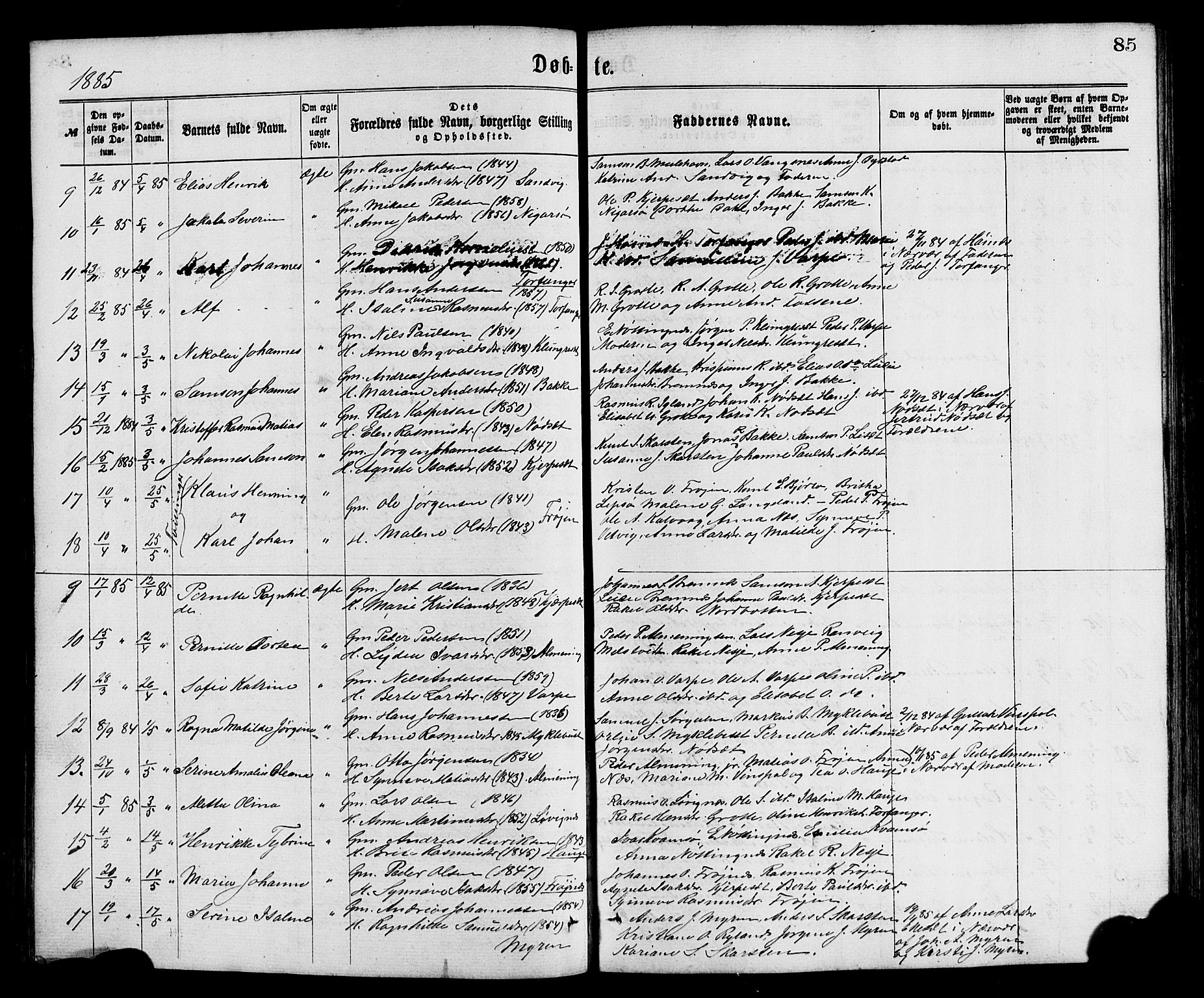 Bremanger sokneprestembete, SAB/A-82201/H/Hab/Haba/L0002: Parish register (copy) no. A 2, 1866-1889, p. 85