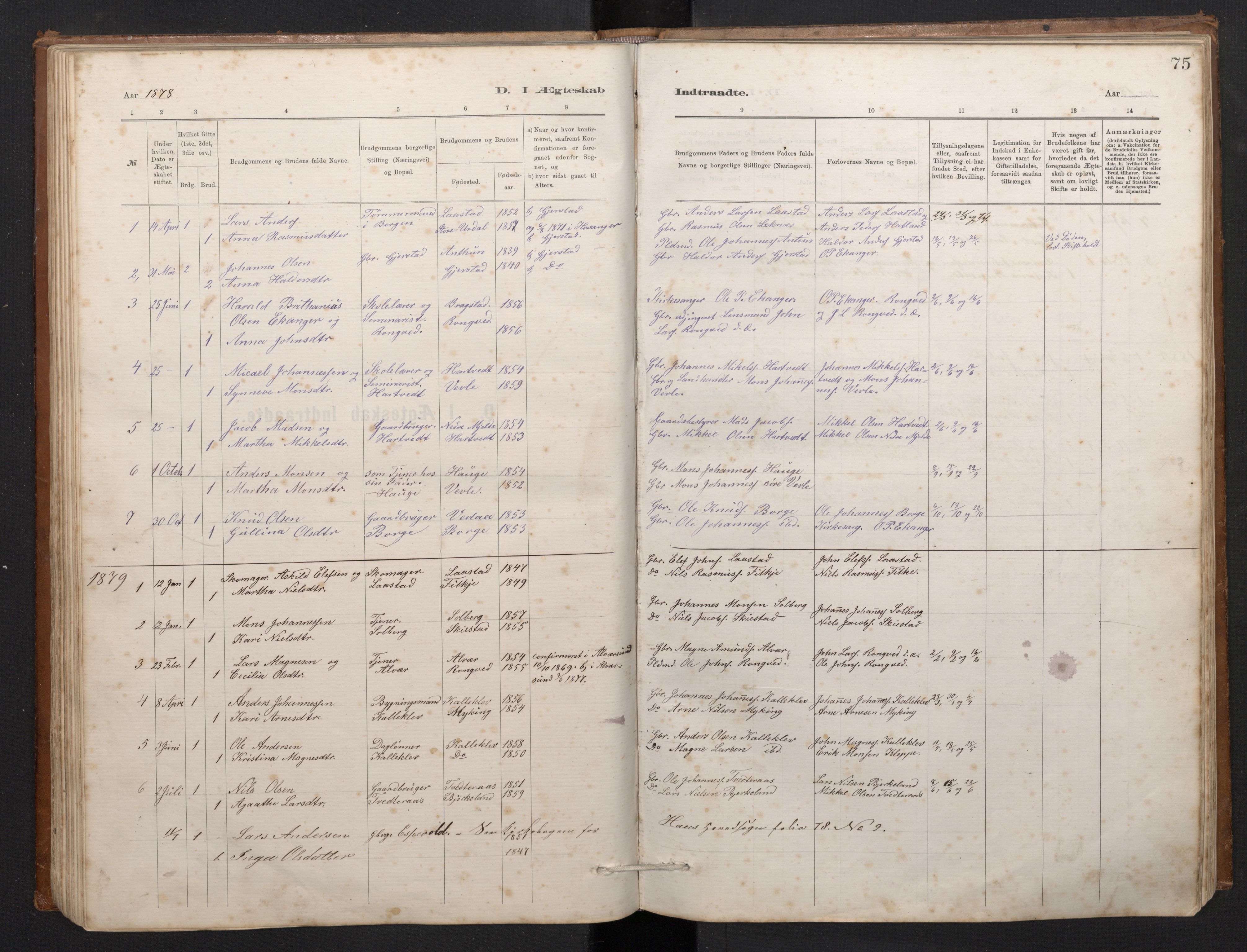 Haus sokneprestembete, SAB/A-75601/H/Hab: Parish register (copy) no. C 2, 1878-1892, p. 74b-75a