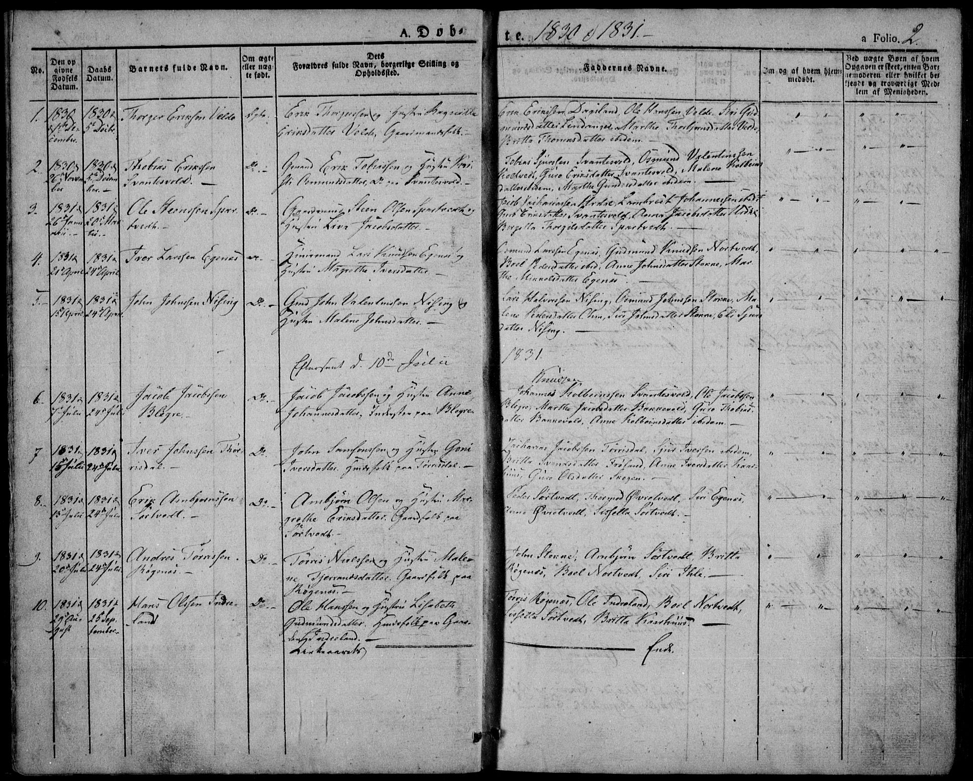 Skjold sokneprestkontor, SAST/A-101847/H/Ha/Haa/L0005: Parish register (official) no. A 5, 1830-1856, p. 2