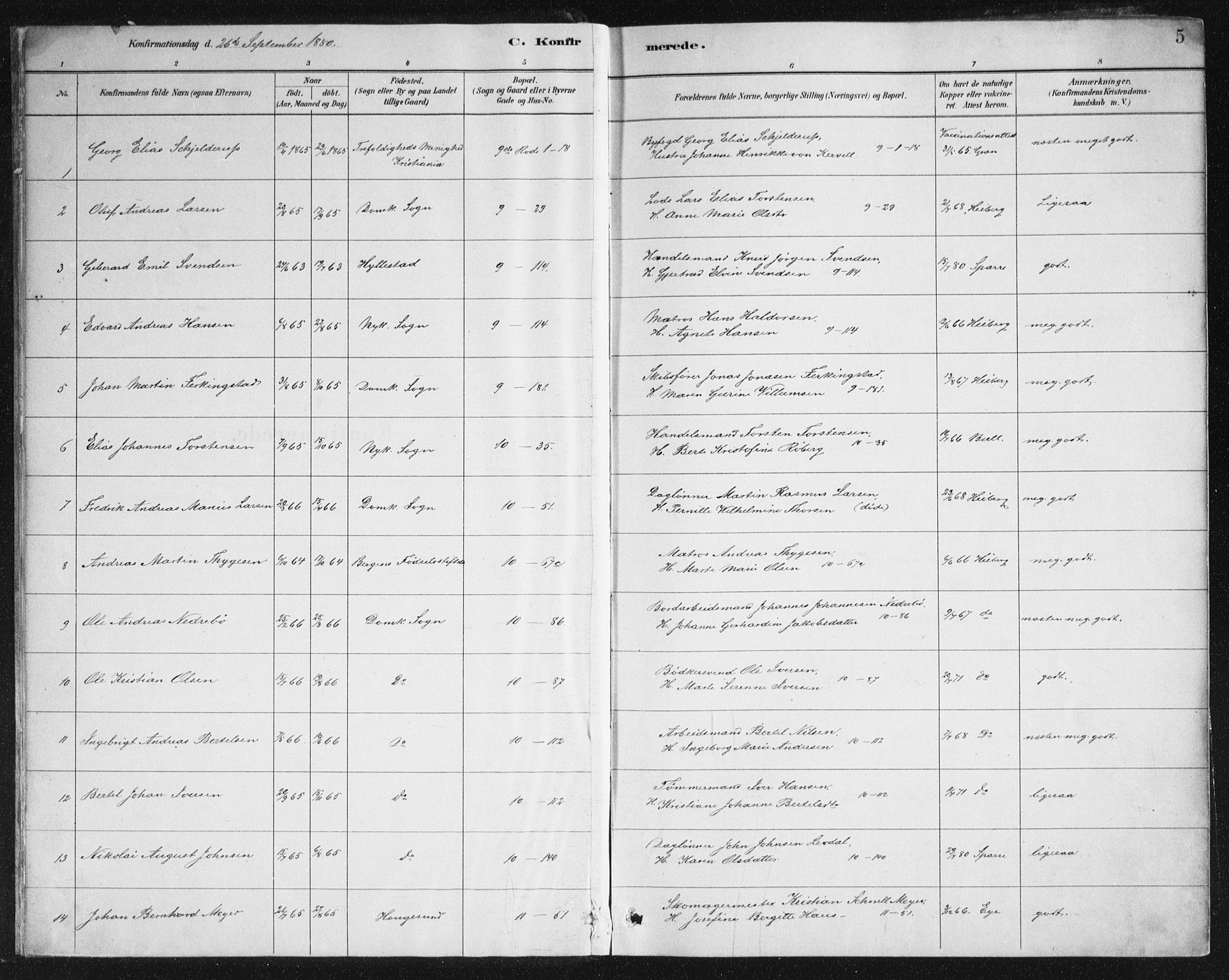 Domkirken sokneprestembete, SAB/A-74801/H/Haa/L0066: Curate's parish register no. A 4, 1880-1912, p. 5