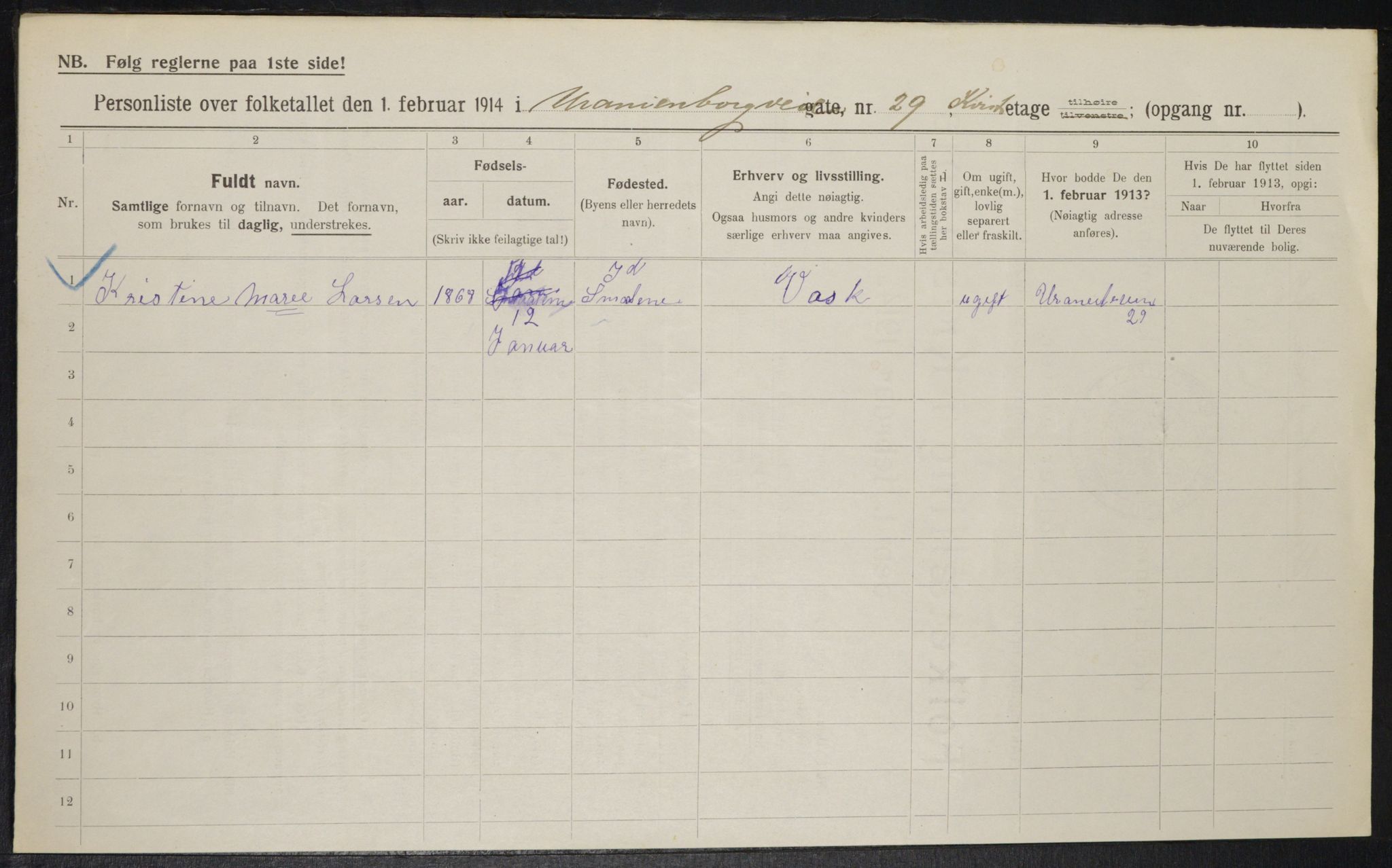 OBA, Municipal Census 1914 for Kristiania, 1914, p. 121560