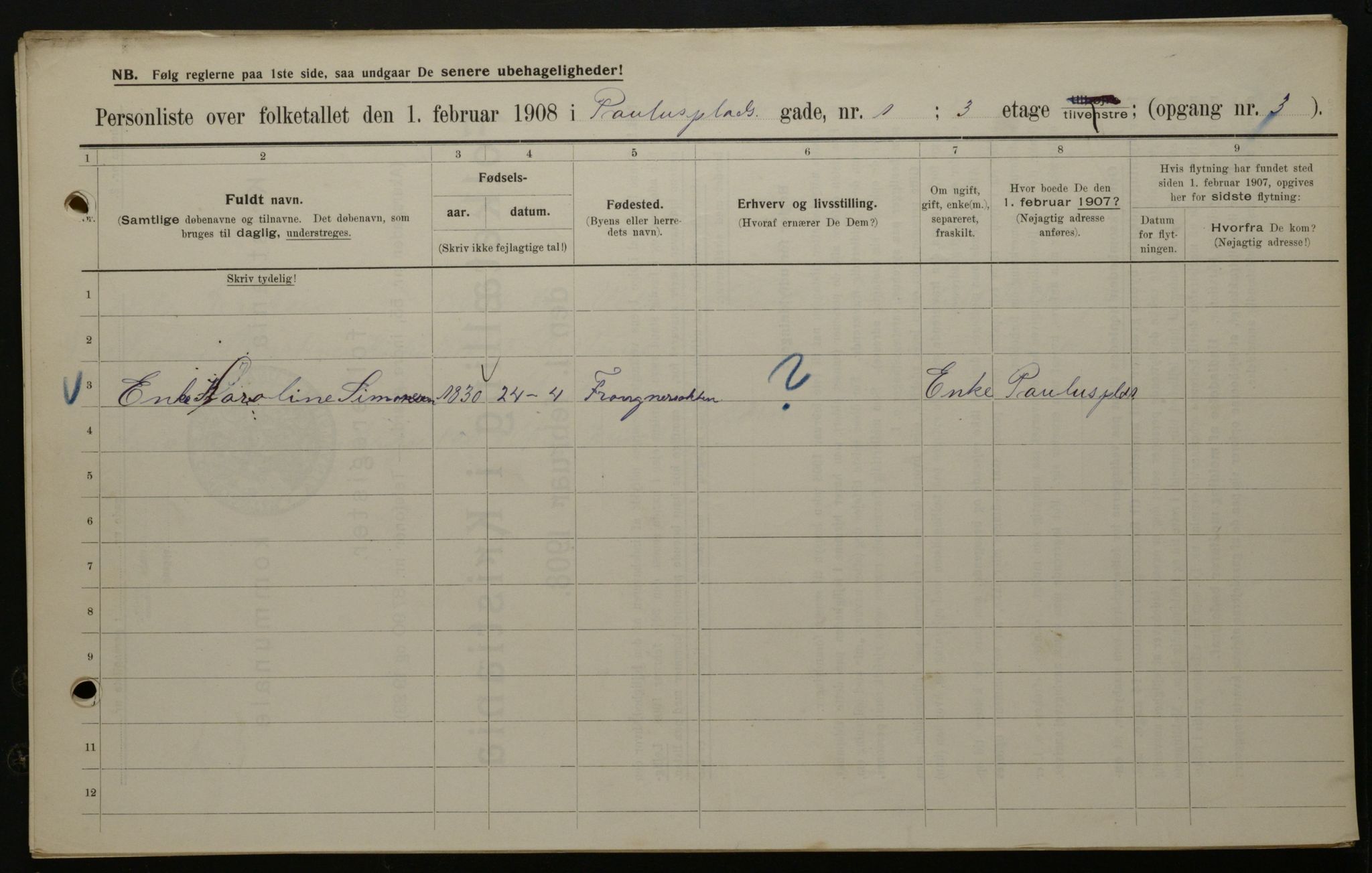 OBA, Municipal Census 1908 for Kristiania, 1908, p. 70406