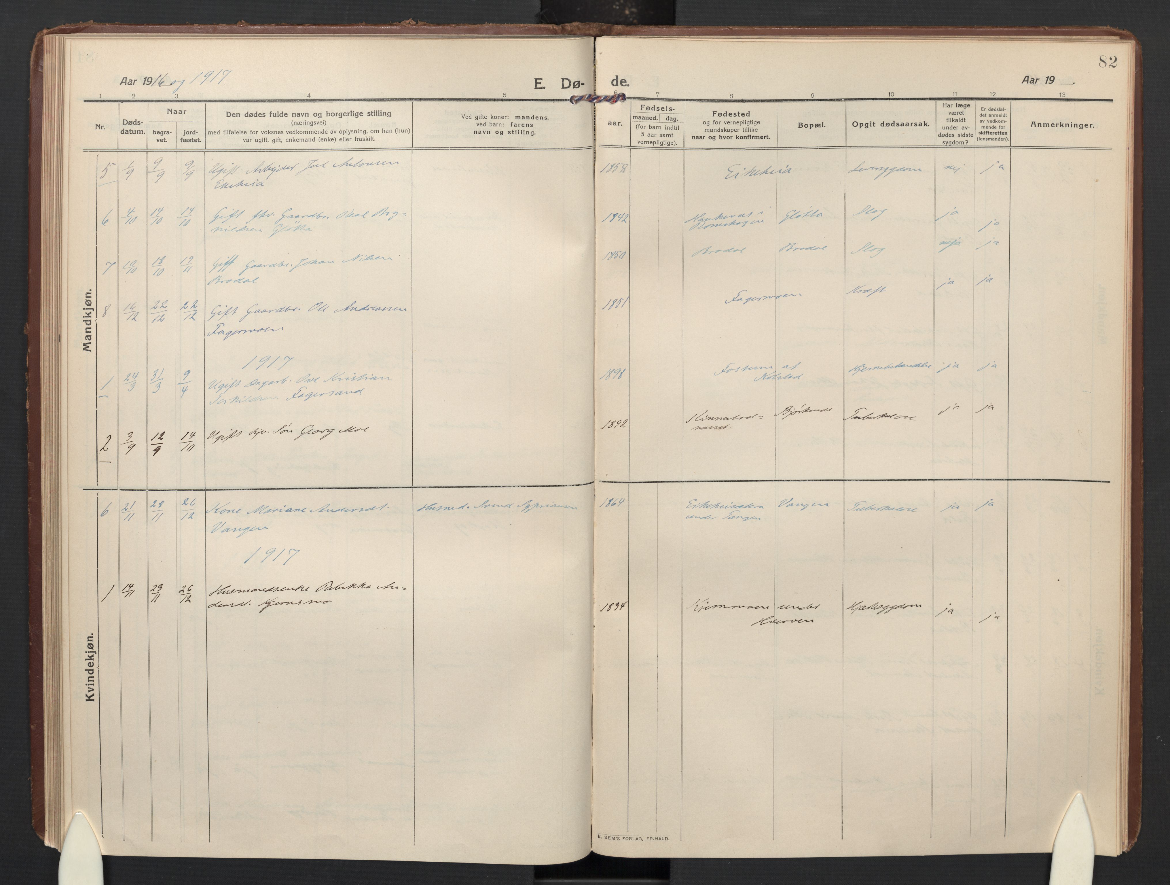 Høland prestekontor Kirkebøker, SAO/A-10346a/F/Fc: Parish register (official) no. III 4, 1912-1924, p. 82