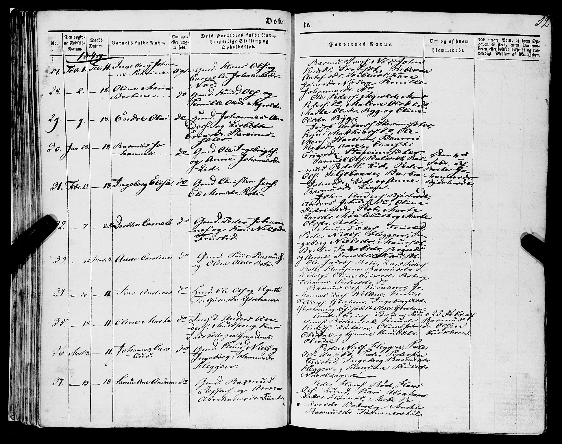 Eid sokneprestembete, AV/SAB-A-82301/H/Haa/Haaa/L0007: Parish register (official) no. A 7, 1844-1858, p. 52