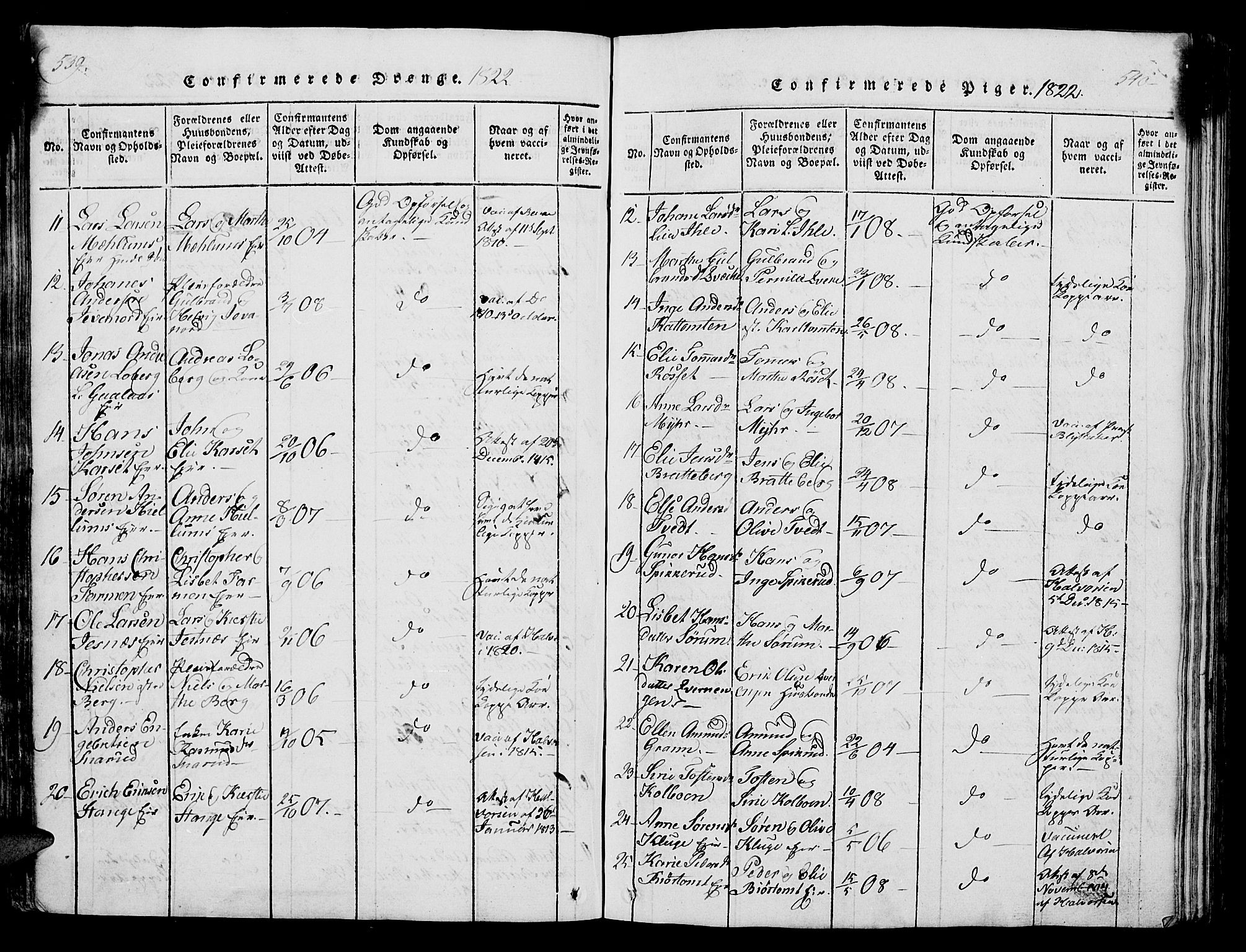 Vang prestekontor, Hedmark, AV/SAH-PREST-008/H/Ha/Hab/L0004: Parish register (copy) no. 4, 1813-1827, p. 539-540