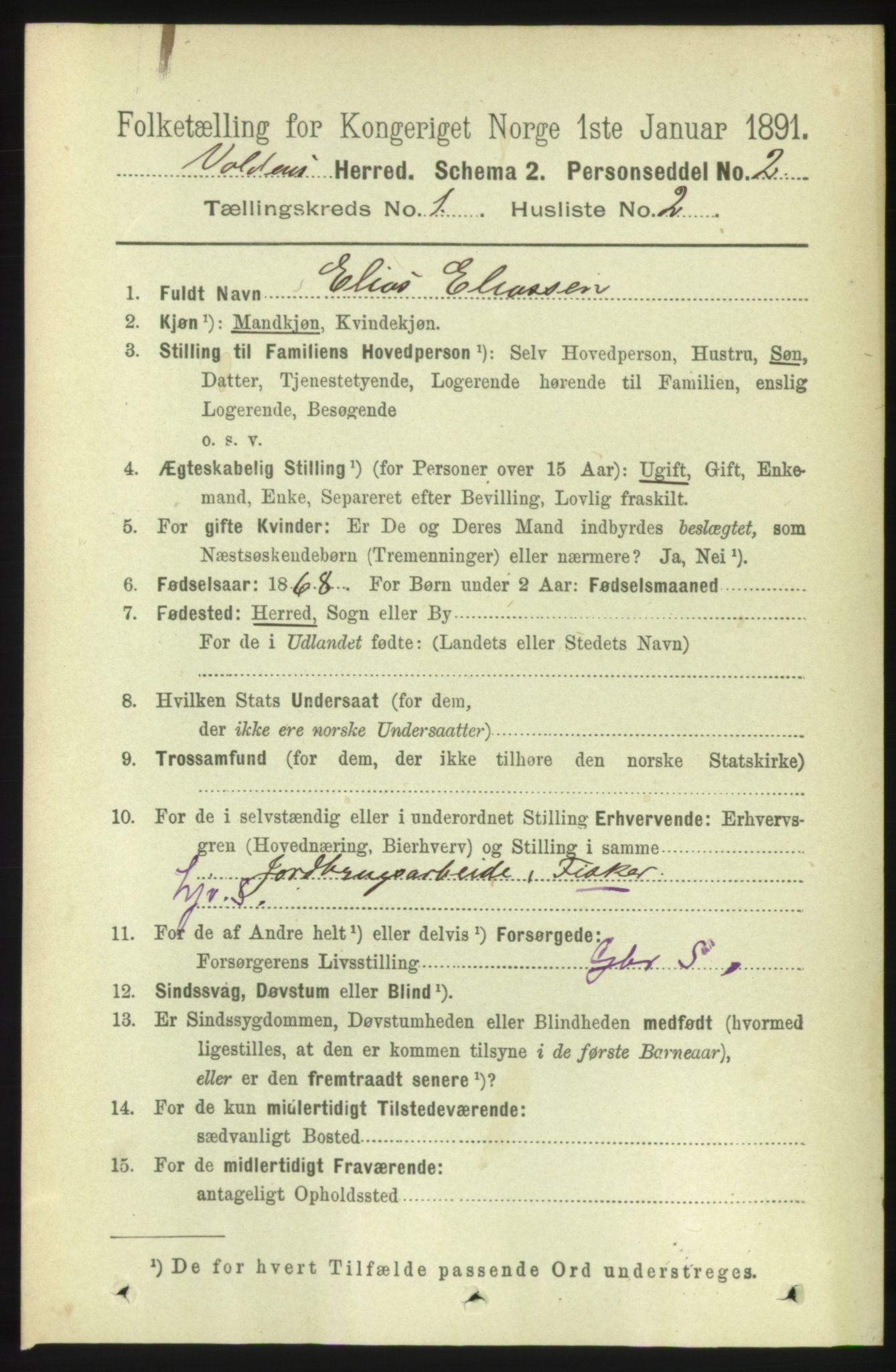 RA, 1891 census for 1519 Volda, 1891, p. 124