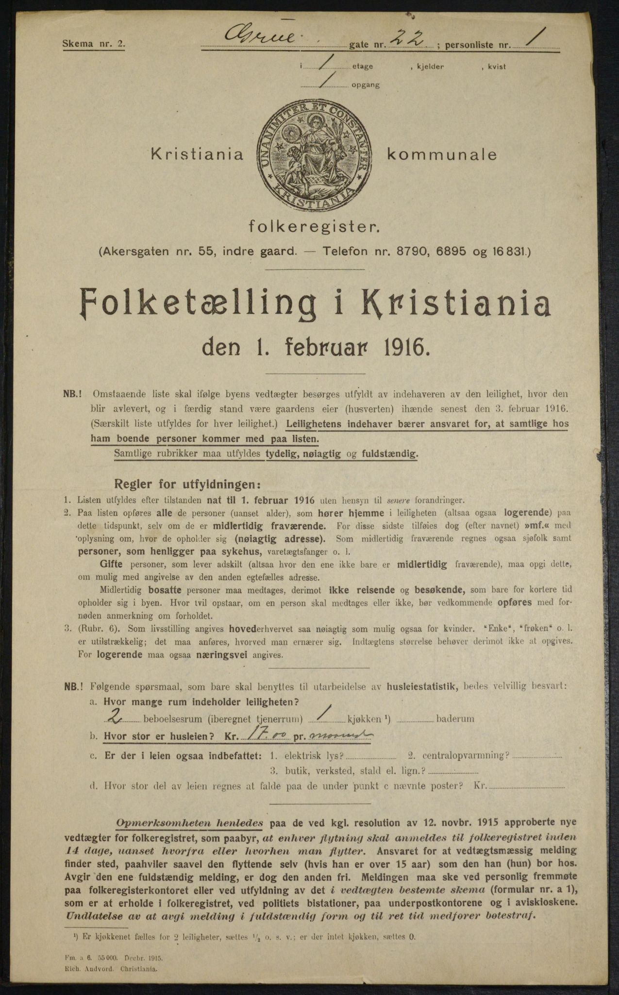 OBA, Municipal Census 1916 for Kristiania, 1916, p. 31174