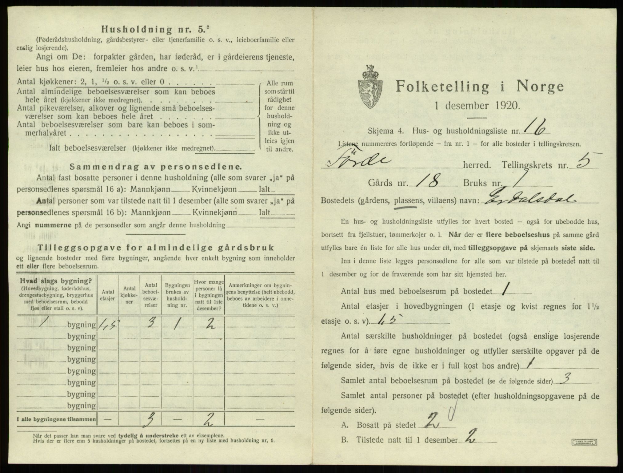 SAB, 1920 census for Førde, 1920, p. 270