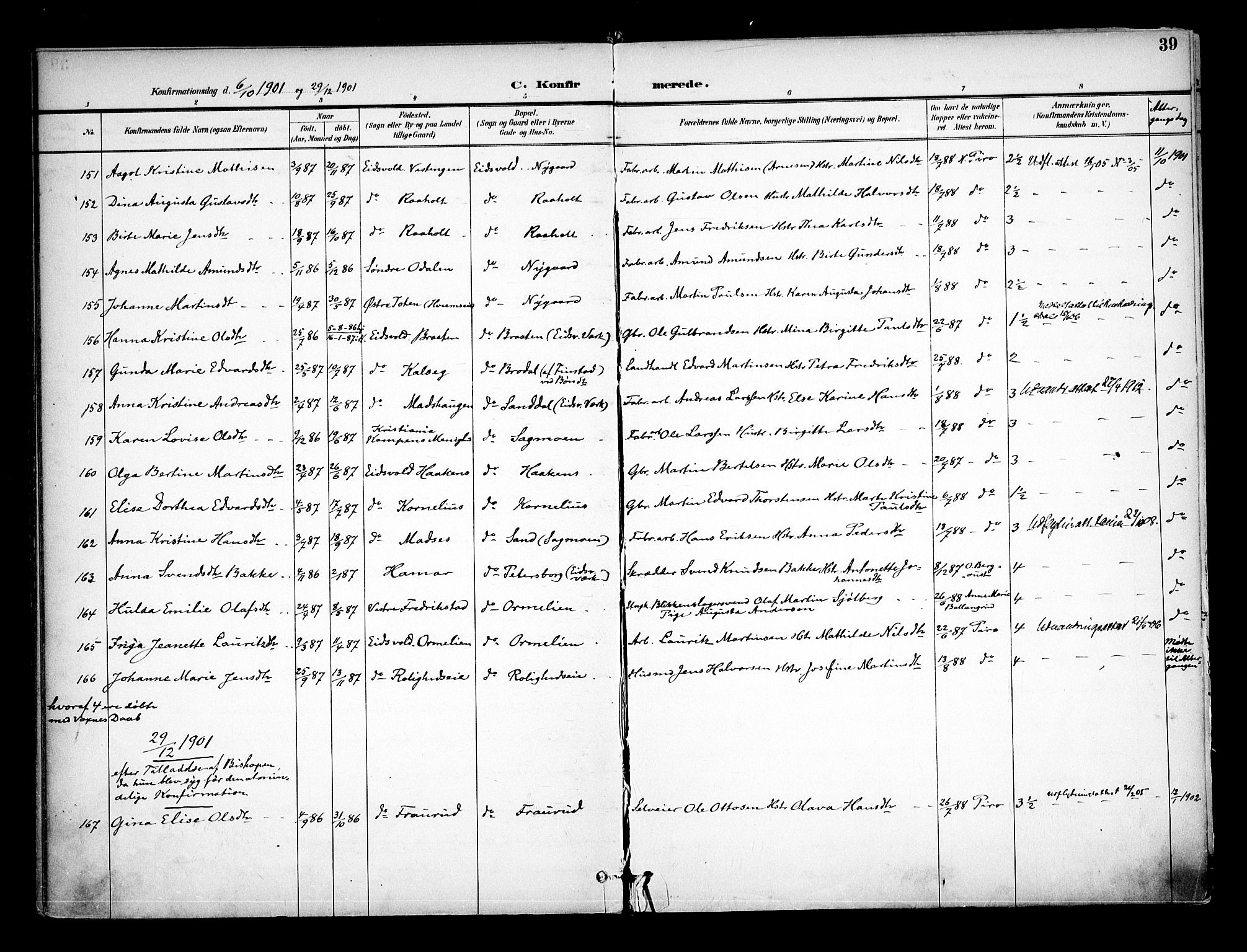 Eidsvoll prestekontor Kirkebøker, AV/SAO-A-10888/F/Fa/L0005: Parish register (official) no. I 5, 1896-1906, p. 39